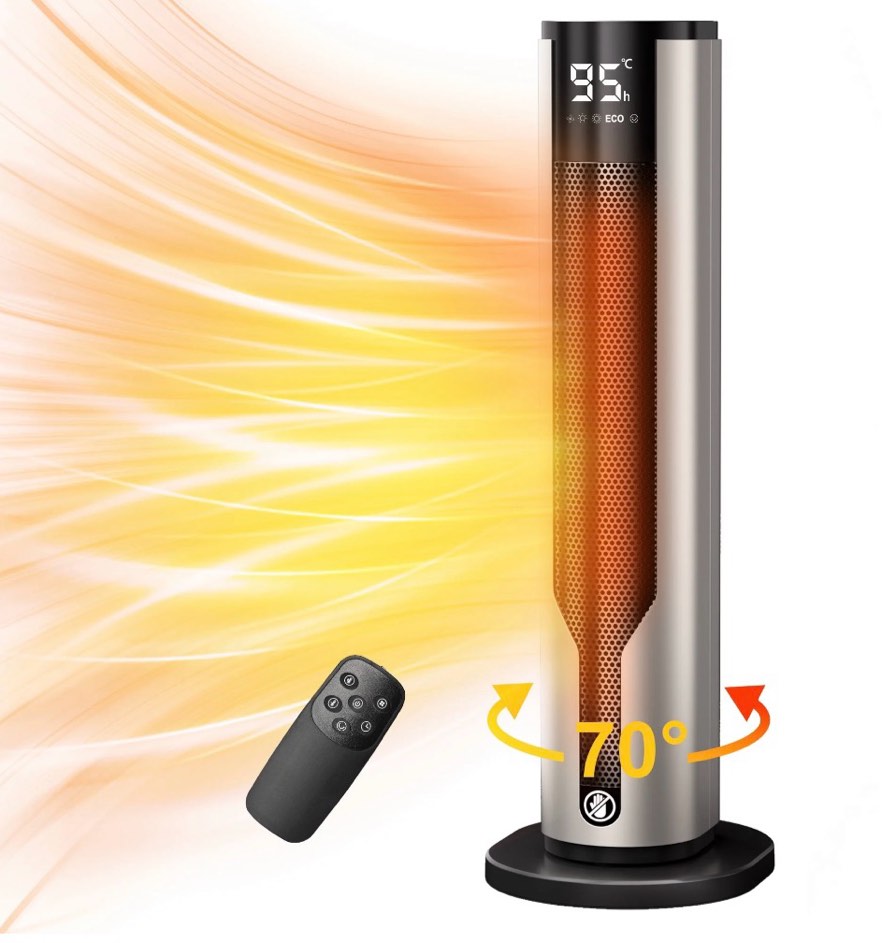 atupen space heater, 1500w ptc electric heater with thermostat, 70° oscillation timer for indoor bedroom