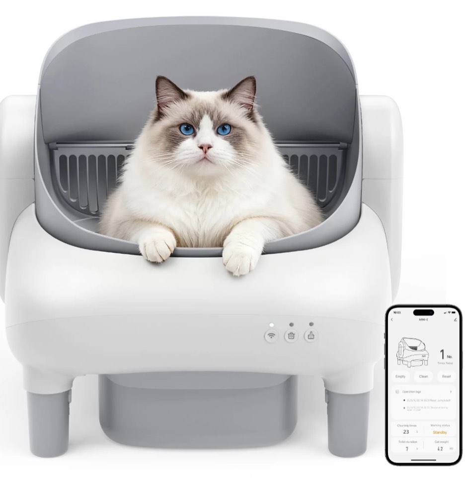 cumrige self cleaning litter box,open top automatic litter box with app control for multiple cats, safety sensors protection,large waste bin