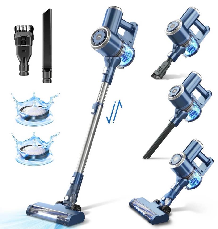 prettycare cordless stick vacuum cleaner lightweight upright for carpet hard floor pet hair w200