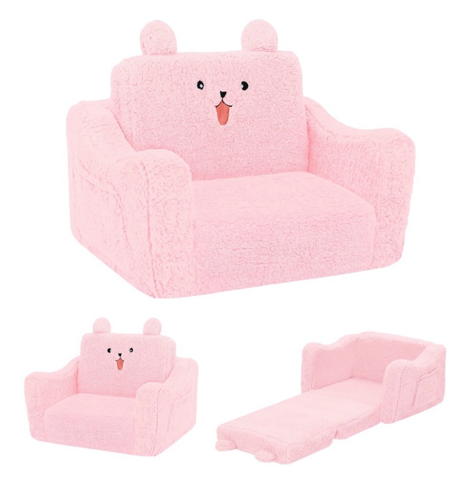 aileekiss toddler sofa chair, 2-in-1 foldable baby couch flip open sofa bed for playroom, pink