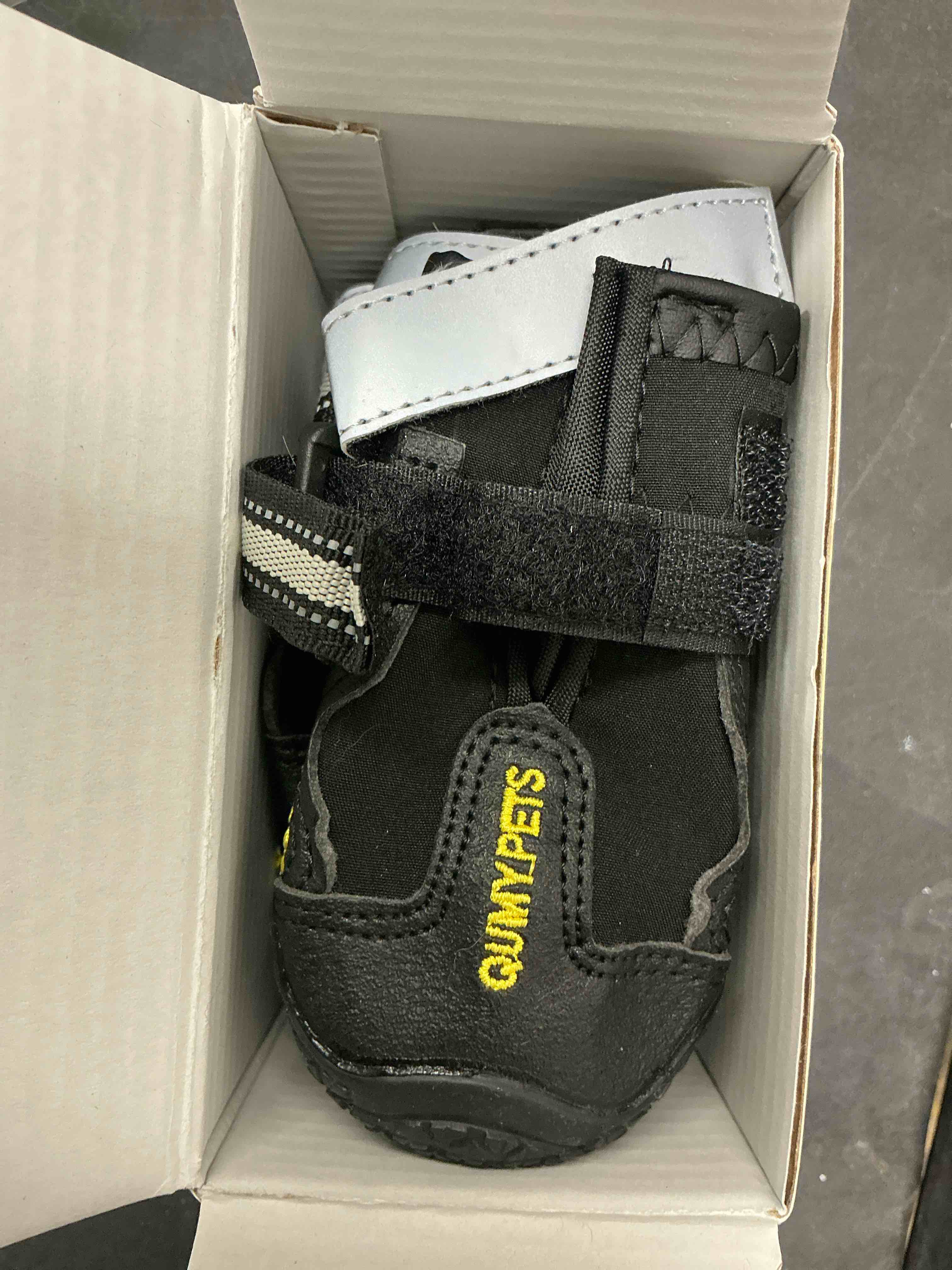 Condition photo showing Good Condition for QUMY Dog Shoes for Large Dogs, Medium Dog Boots & Paw Protectors for Winter Snowy Day, Summer Hot Pavement, Water-Resistant in Rainy Weather, Outdoor Walking, Indoor Hardfloors Skid-Resistant Sole Black Size 1: 1.8''x2.3''(W*L) (Pack of 4)