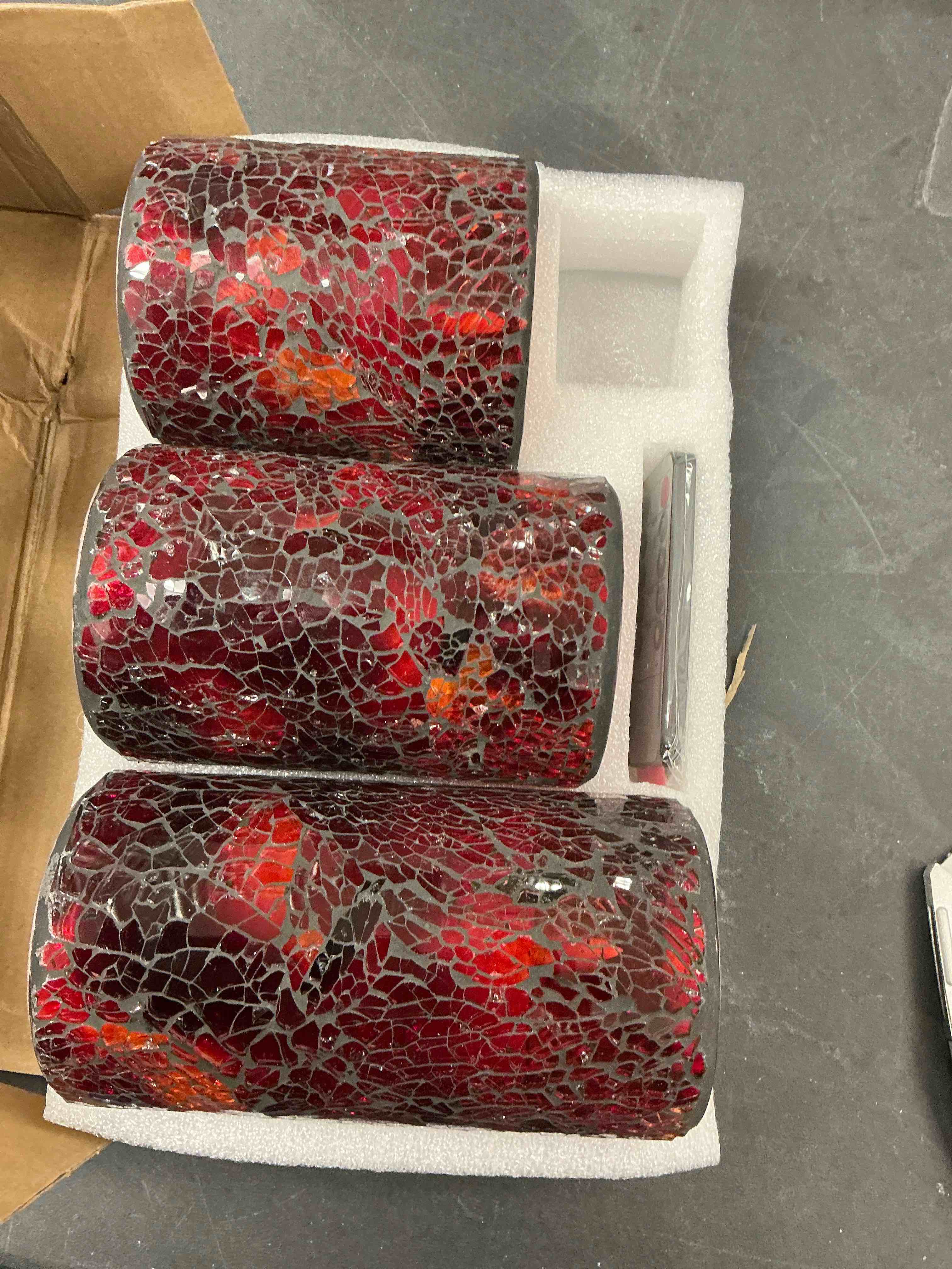 Condition photo showing Good Condition for TELOSMA LED Mosaic Flameless Candle, Red Yellow Cracked Glass Pattern Pillar Candle - Centerpieces Table Bed Fireplace Autumn Decor - Set of 3