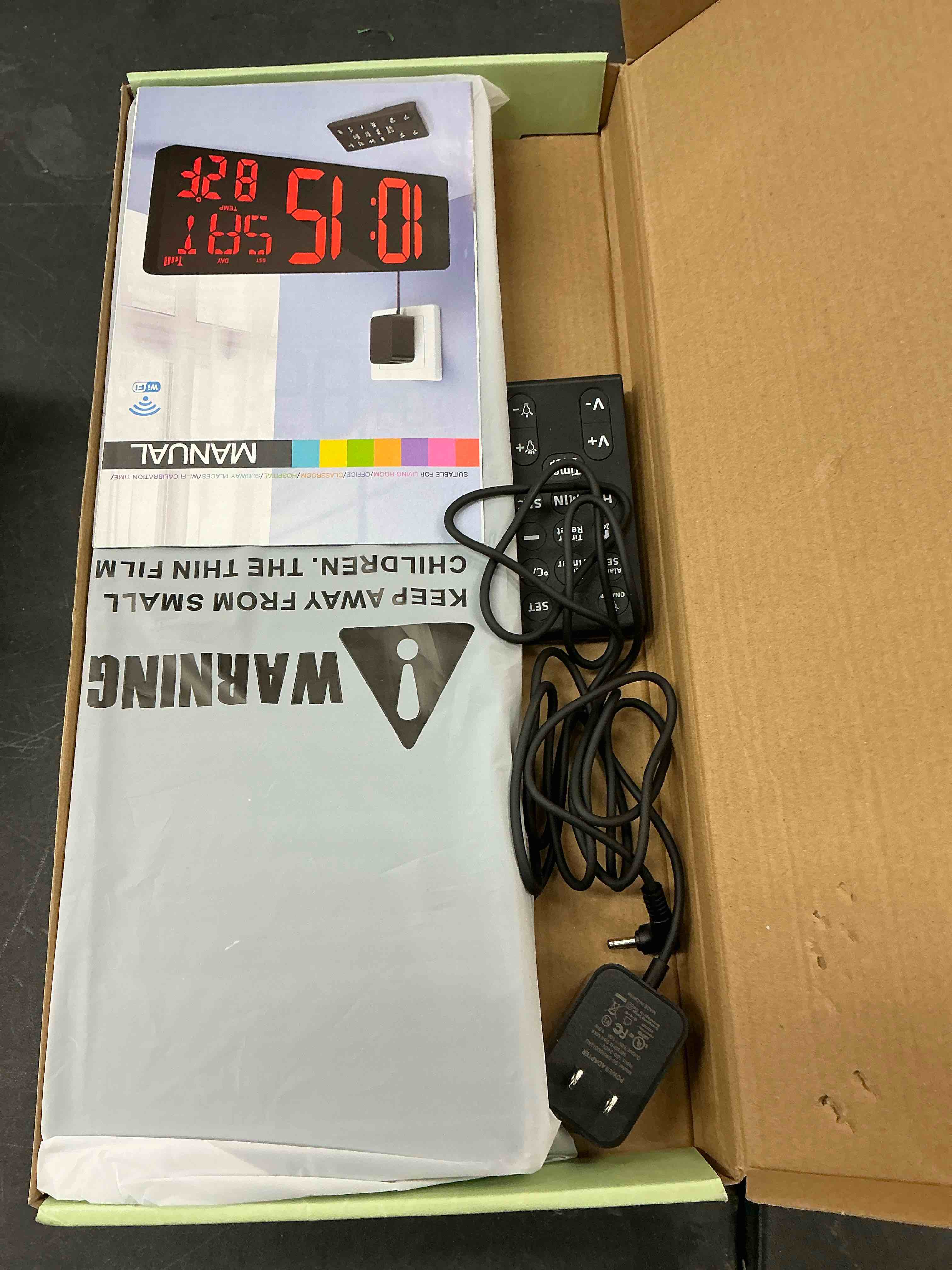 Condition photo showing Good Condition for XREXS Large Digital Wall Clock WiFi Sync, 16.5 in Large Display Wall Clock with Temperature/Date/Week, LED Big Digital Timer Clock with Remote Control, Alarm Clock for Home and Office, Auto-dimming Red WIFI Clock