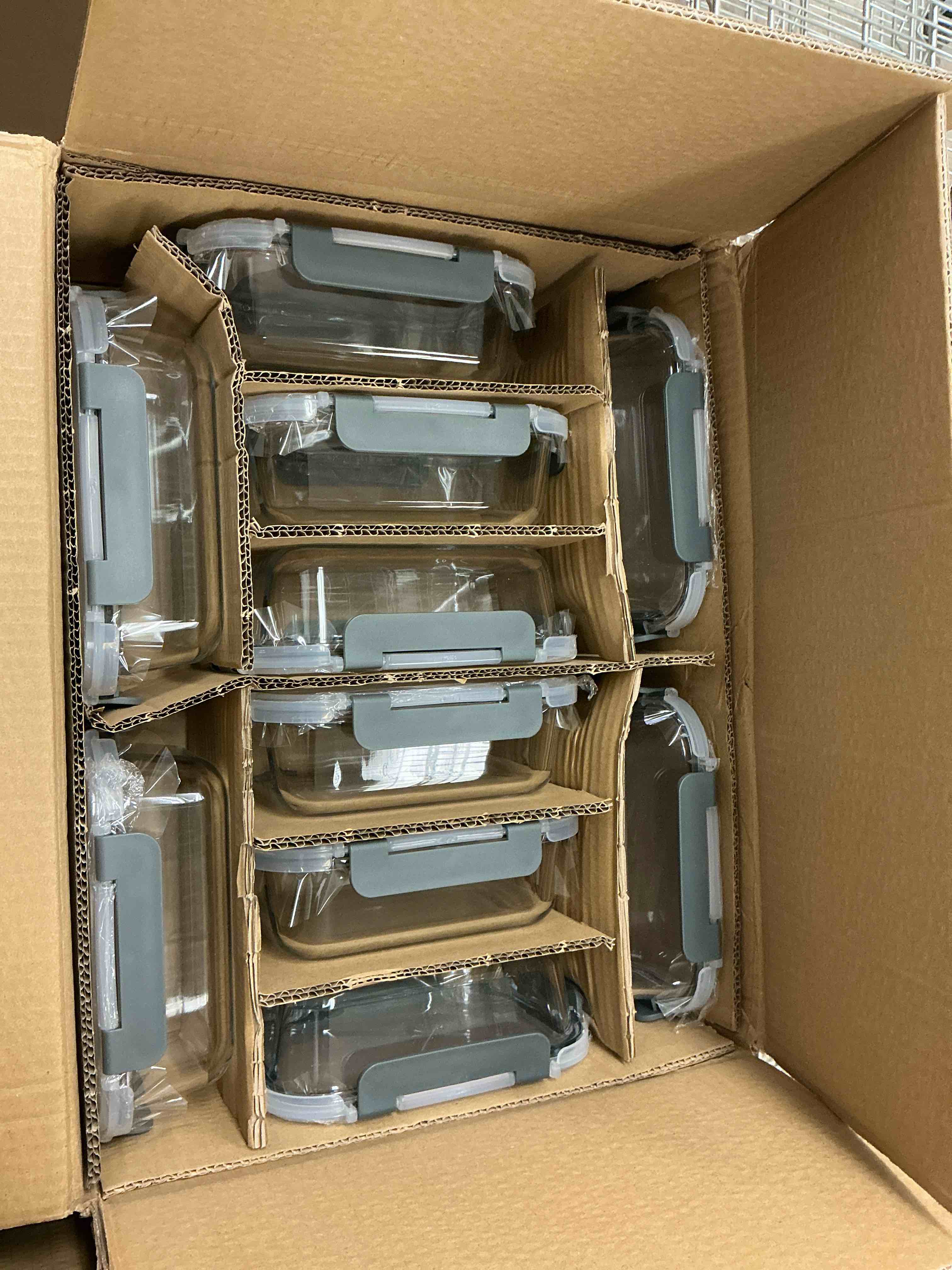 Condition photo showing New/Like New for VERONES 10 Pack 22 OZ Glass Meal Prep Containers, Airtight Glass Lunch Containers Set, Glass Food Storage Containers with Lids,Exclusive of BPA, for Microwave, Oven, Freezer & Dishwasher Friendly,Grey