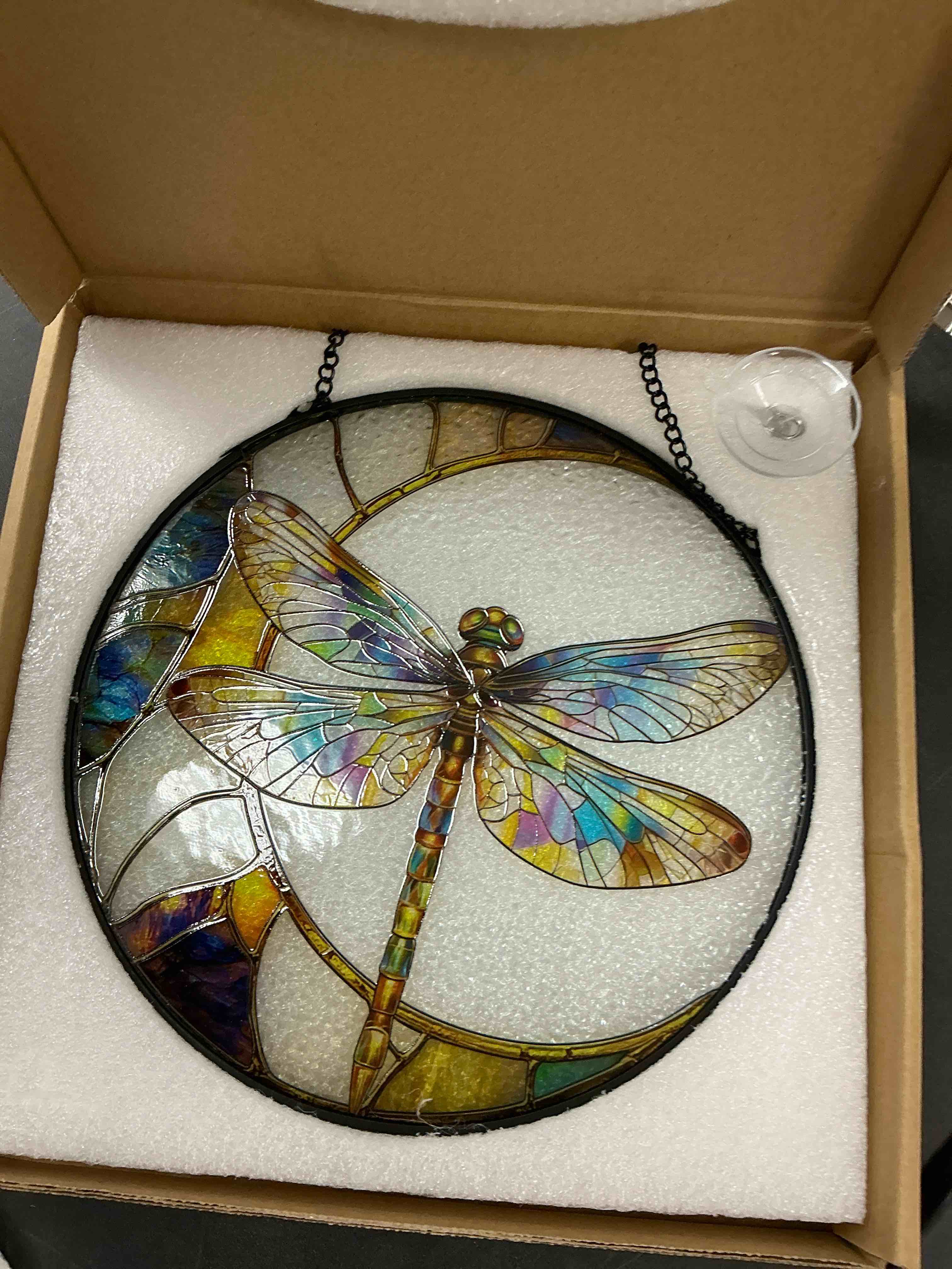 Condition photo showing Good Condition for Dragonfly Suncatcher Stained Glass Window Hanging Decor - Vibrant Nature-Inspired Sun Catchers for Indoor Windows, Garden or Living Room, Unique Gift for Women, Housewarming & New Home Decoration