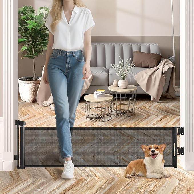 Crazydeer 14" Tall Short Dog Gate to Step Over, Retractable Mesh Pet Door for Small Puppy, Extended 