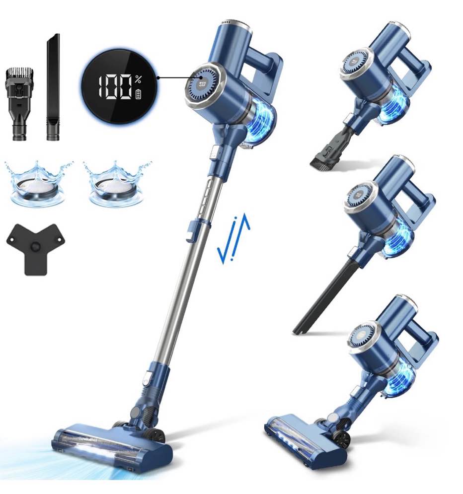 Prettycare Cordless Stick Vacuum Cleaner, 2600mAh 6-in-1 Lightweight Upright for Carpet Hard Floor Pet Hair W200 Upgraded