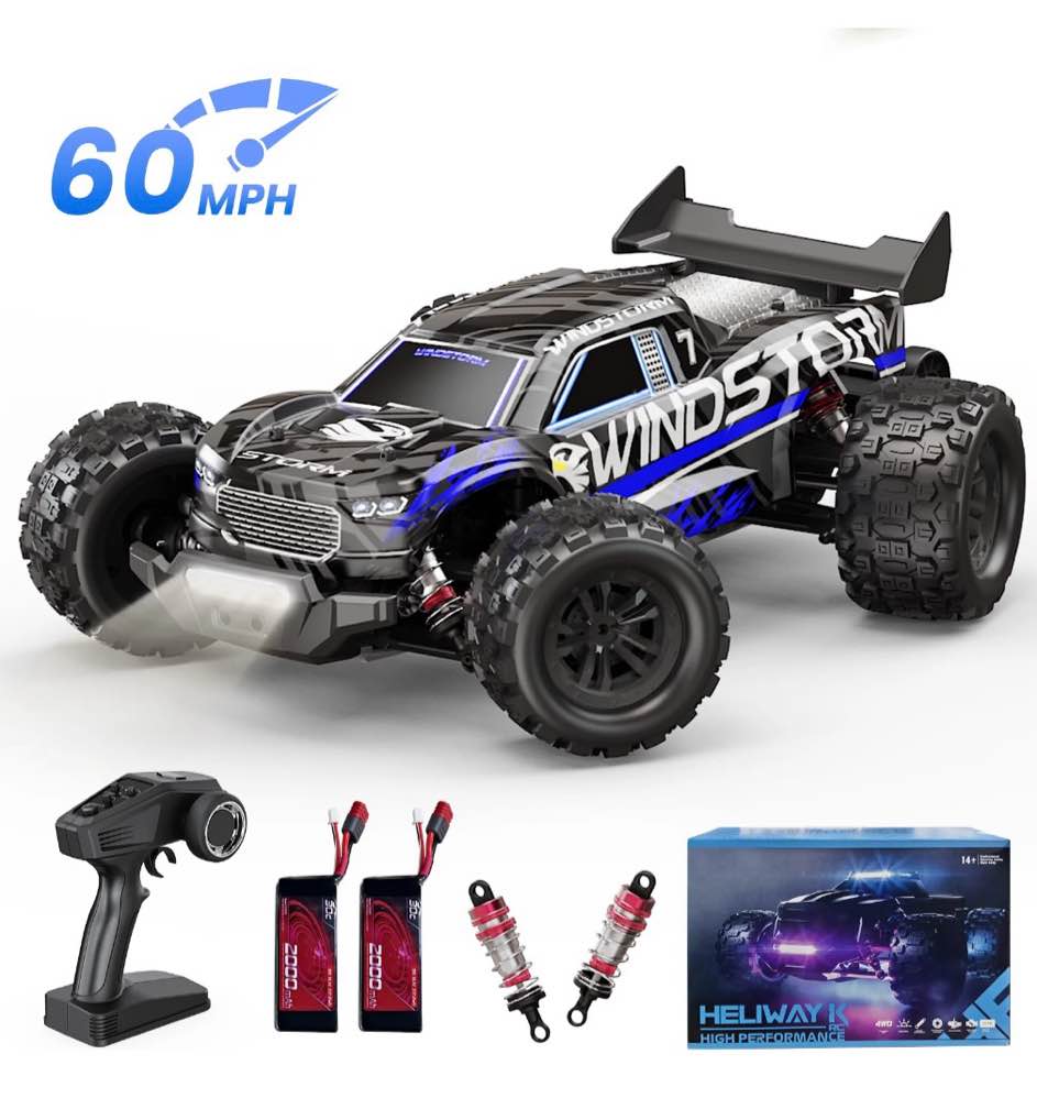 AUOSHI 1:14 Upgraded RC Car with Metal Drivetrain, 60MPH Brushless, Dual 3S Batteries 70 Min Run Time, Waterproof 4WD Remote Control Truck, Cooling Fan, Heat Sink & LED Lights, Gift for Teens & Adult