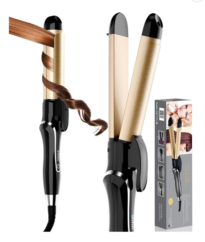 Ceramic Hair Straightener and Curler 2 in 1 - Curling Iron 1.25 In , Adjustable Temp 450°F, Dual Voltage, Anti-Tangle Barrel for Salon Shine, Frizz-Free Curls & Straight Styles for All Hair