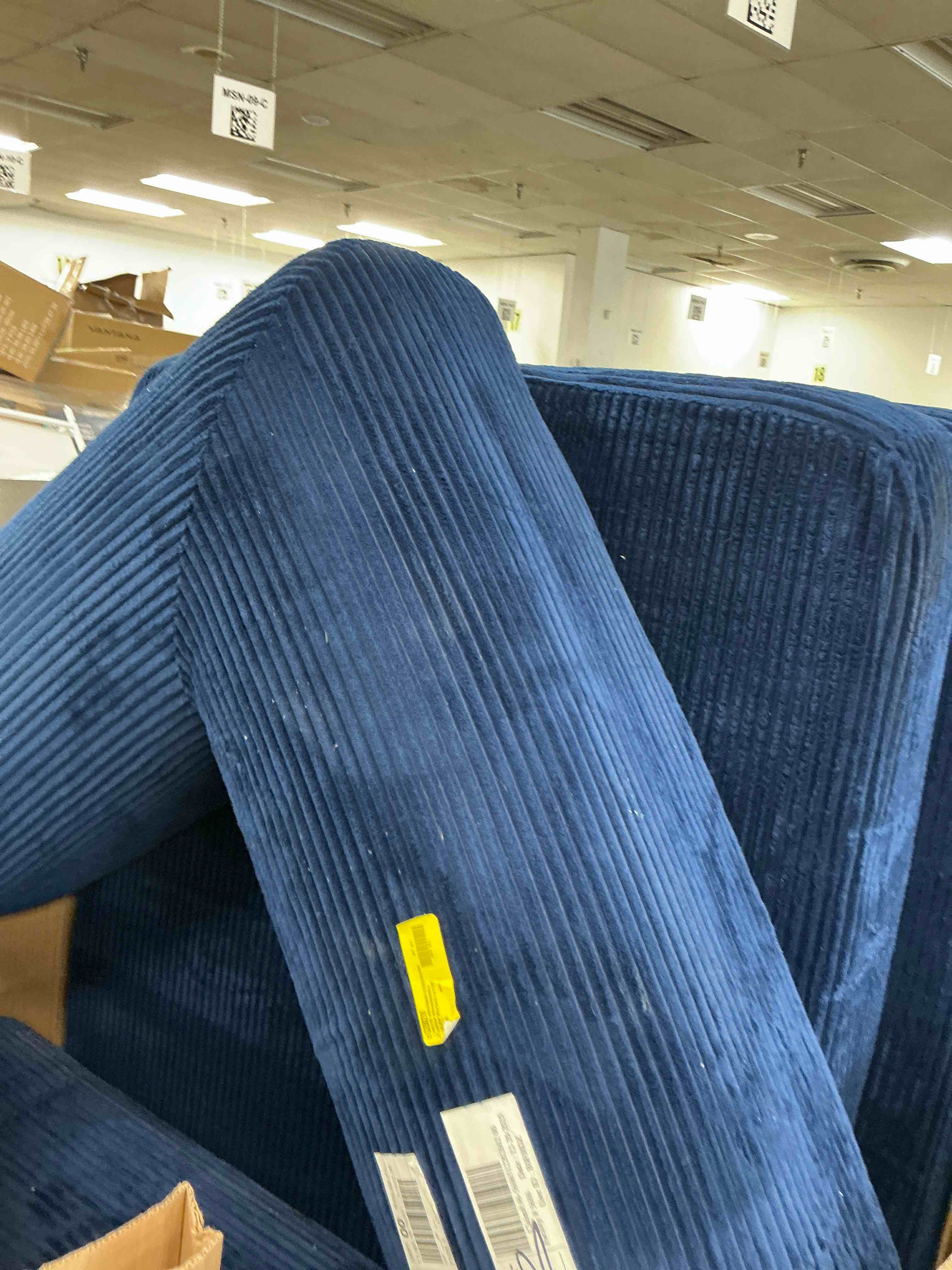 Condition photo showing Good Condition for Atlas Mattress Perri Blue 79" Modular Compressed Sofa with Corduroy Upholstery, Lumbar Pillows 