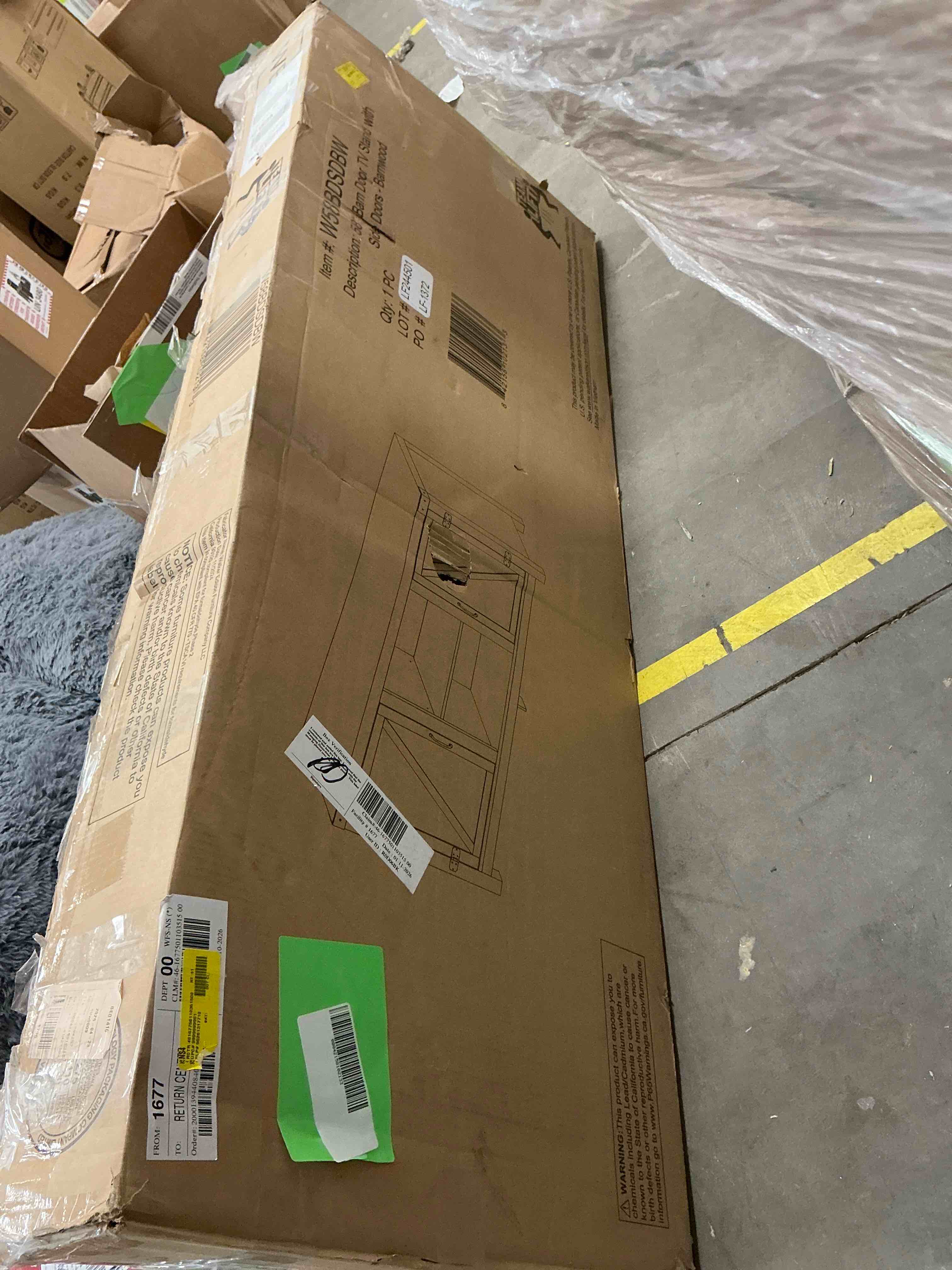 Condition photo showing New/Like New for WE Furniture 58  Barn Door TV Stand with Side Doors