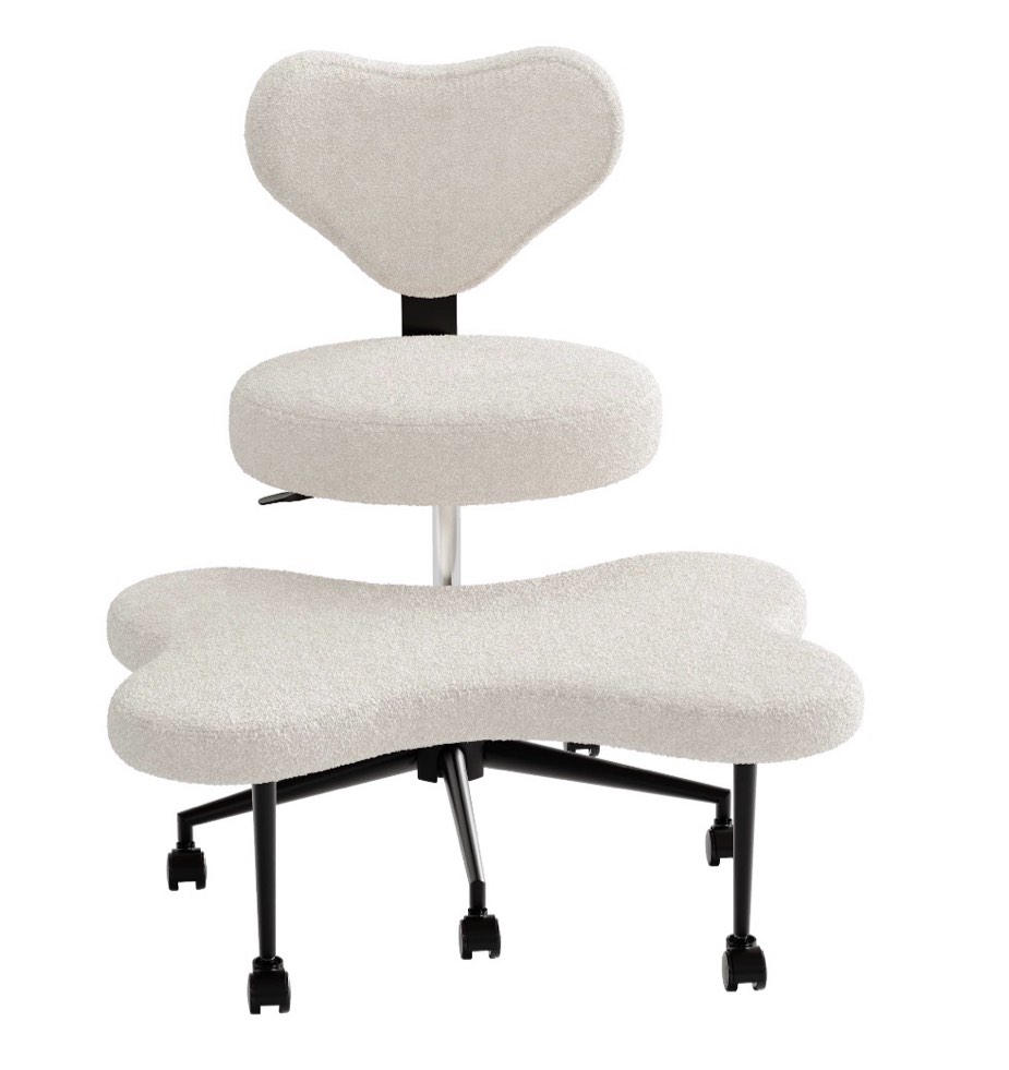 Condition photo showing New/Like New for Pinmoco Cross Legged Office Chair, White Boucle Ergonomic Criss Cross Swivel Desk Chair, Heavy Duty Wide Seat for Meditation & ADHD, Armless