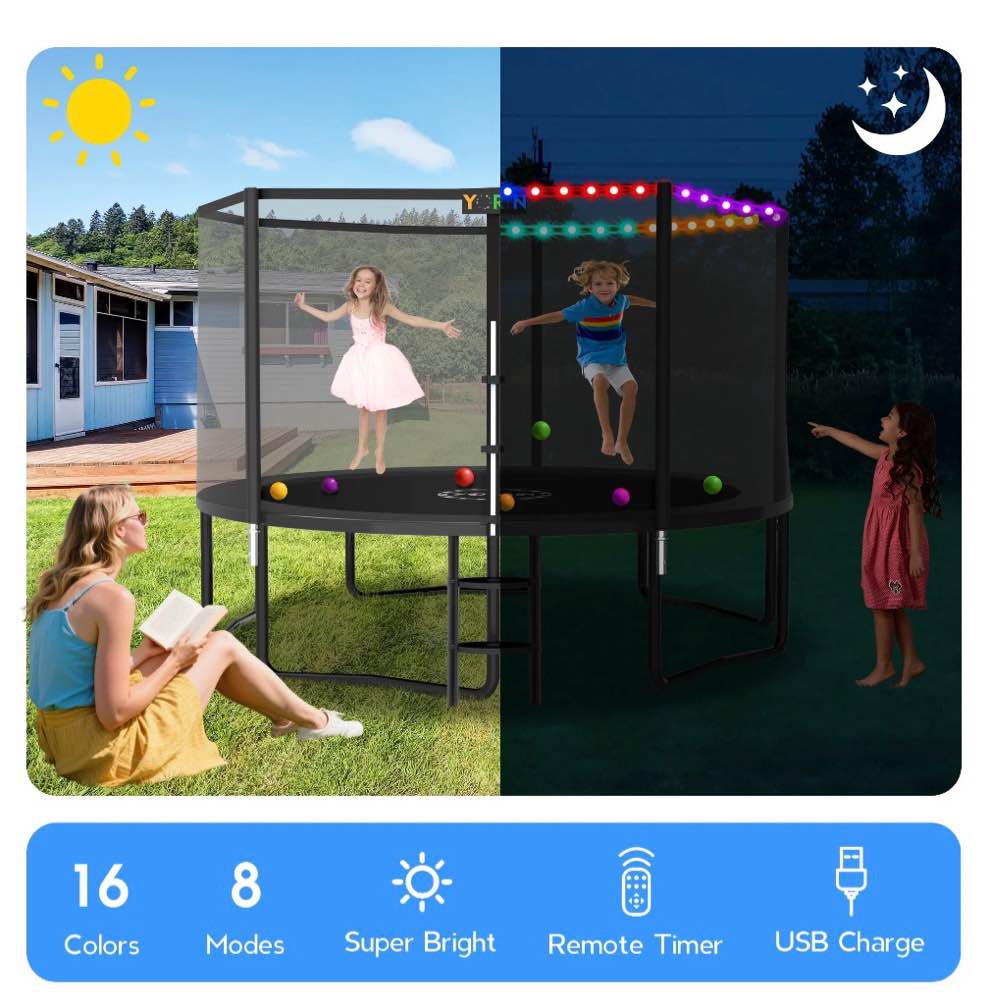 Condition photo showing New/Like New for YORIN Trampoline for 6-7 Kids, 14FT 12FT 10FT 8FT Trampoline for Adults with Enclosure Net, Ladder, 1400LBS Weight Capacity Outdoor Round Recreational Trampoline, Heavy Duty Upgrade Trampoline