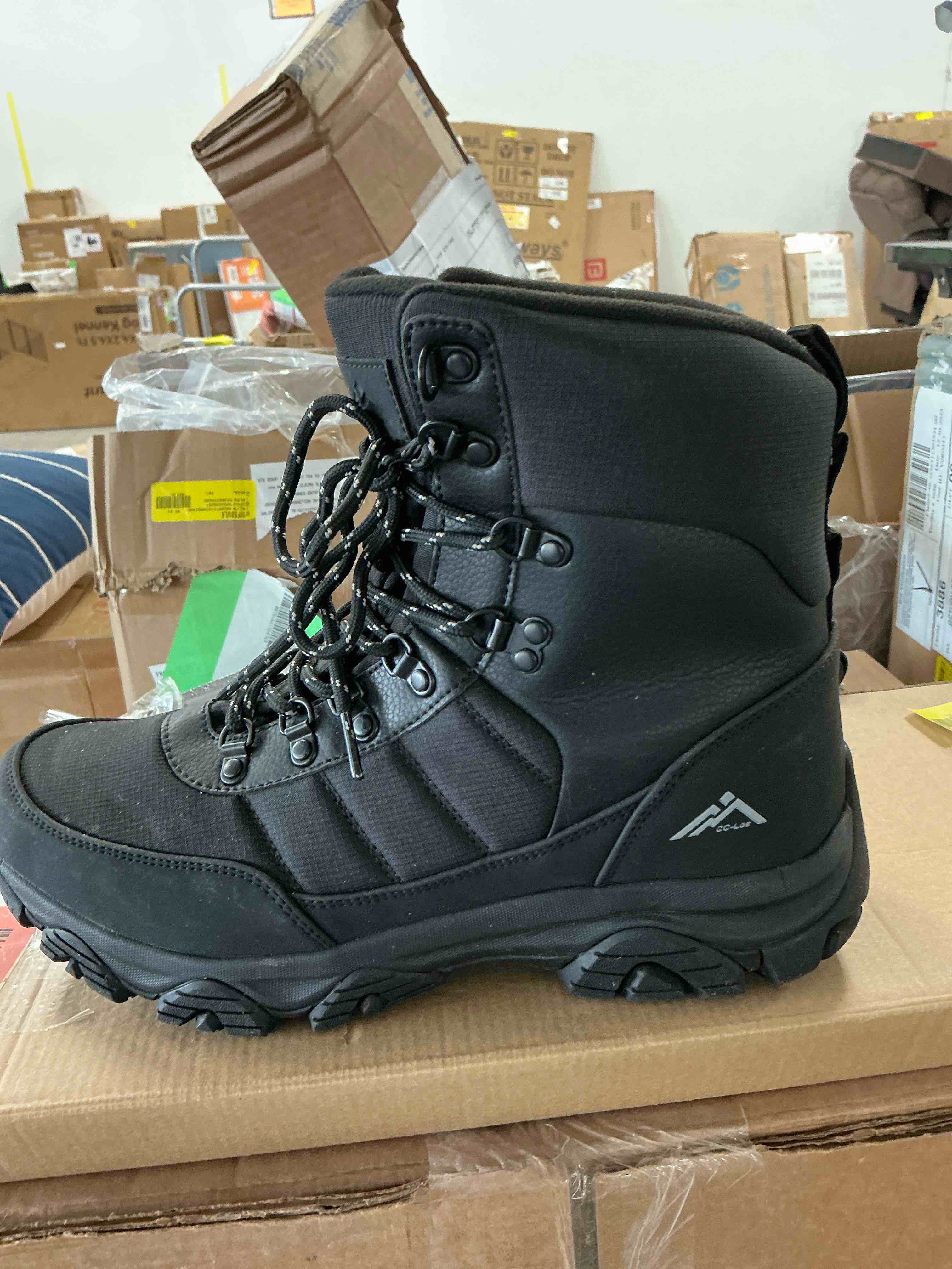Condition photo showing New/Like New for CC-Los Men's Snow Boots | Winter Waterproof Hiking Boot | Segmented Insulation Warm Fur Lined | Black Size  10