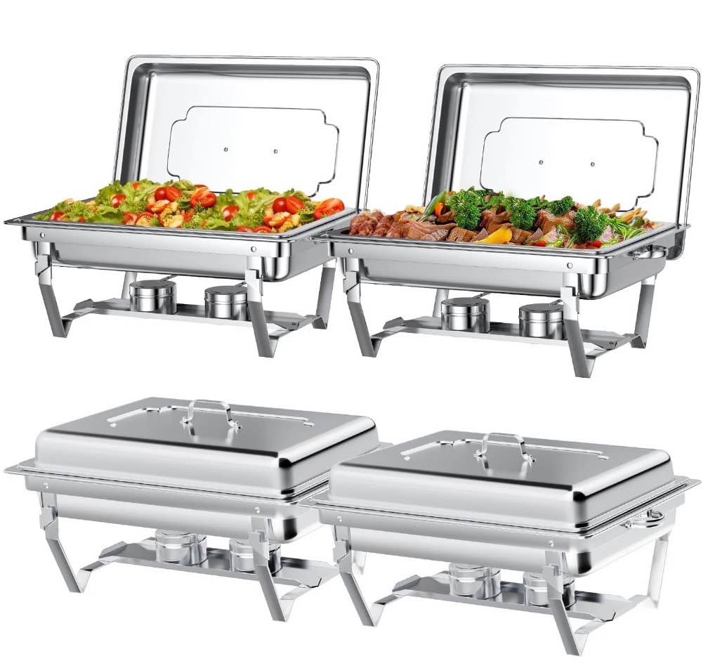 Chafing Dish Buffet Set 4 Pack: TINANA 8QT Stainless Steel Chafing Dishes for Buffet, Chafers and Buffet Warmers Sets for Parties, Events, Wedding, Camping, Dinner