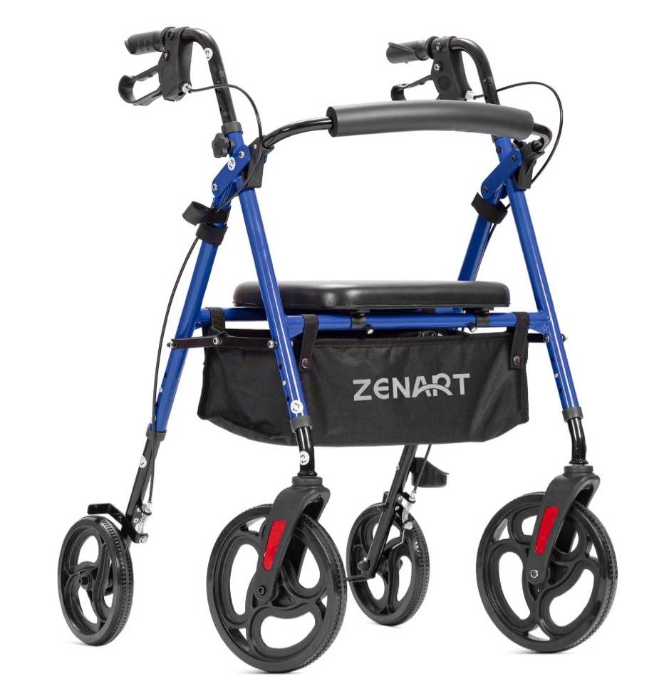 ZENART Mobility Rollator Walker for Seniors Adult with Adjustable Seat and 10" Wheels, Blue