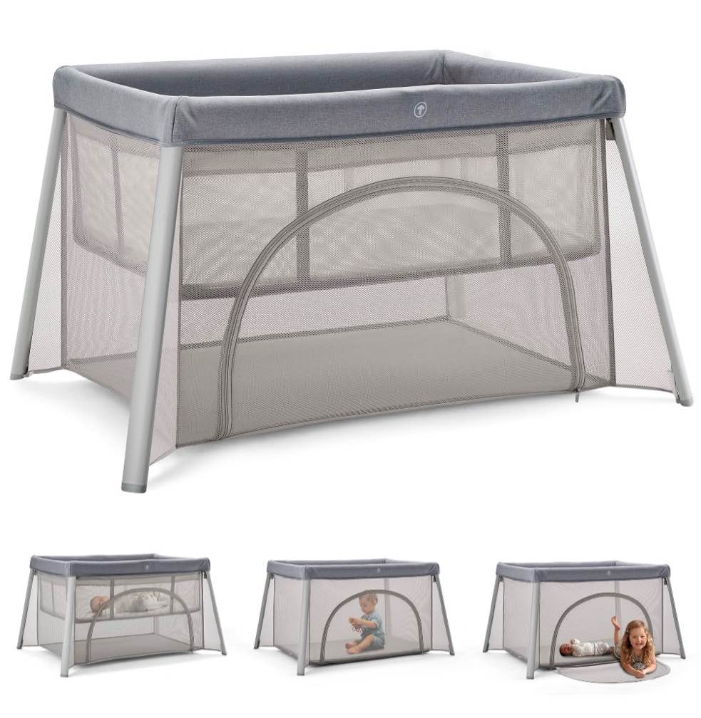 HARPPA Portable Travel Crib with Mattress, Foldable Playard for Baby and Toddler, 11lbs, Gray