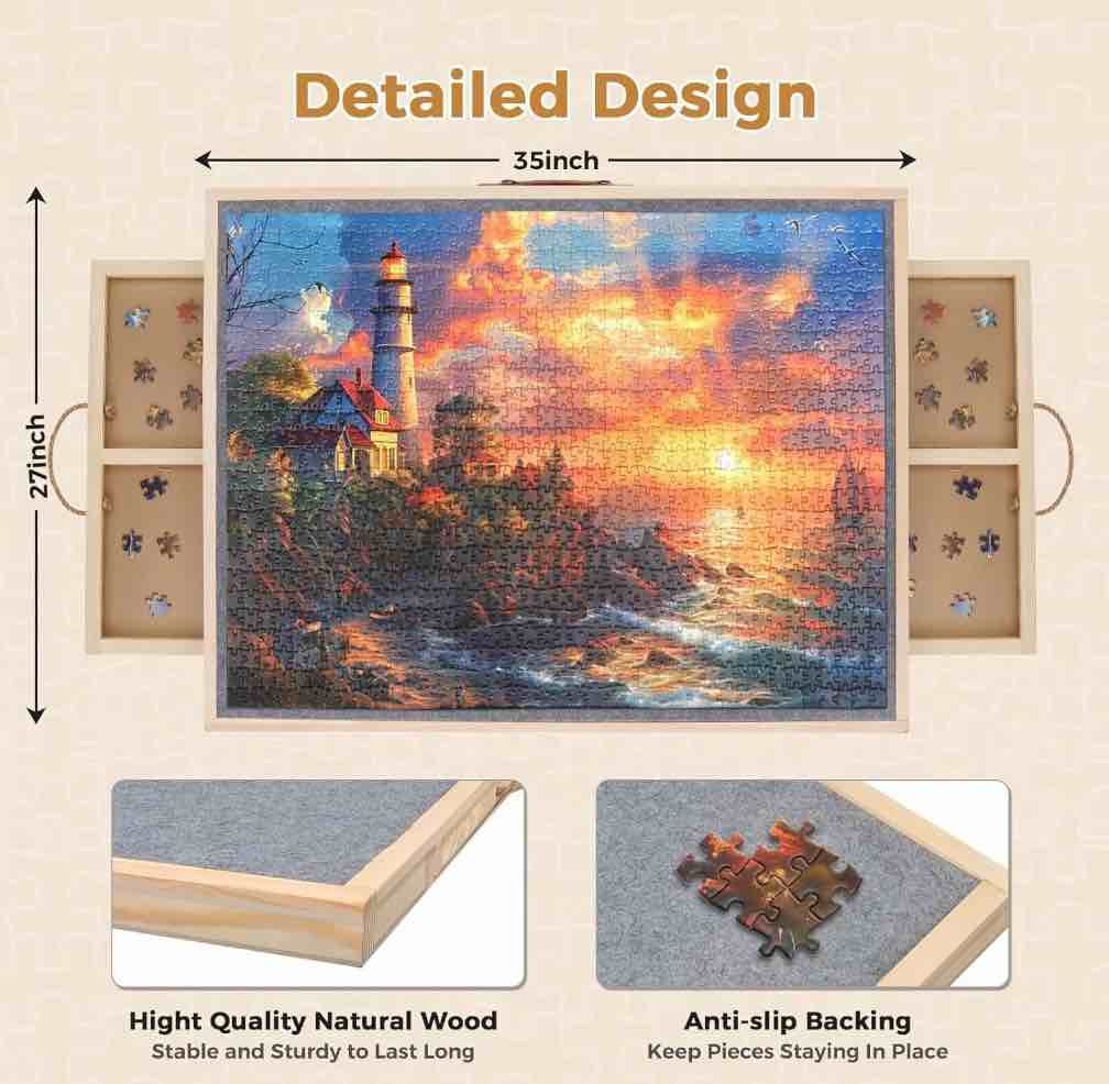 1500 Piece Puzzle Board with 4 Sliding Drawers and Felt Cover, 2 in 1 Rotating Tilting Puzzle Board, 35 X 27 Wood Puzzle Tray for Adults and Kids, Lazy Spinning Puzzle Gift