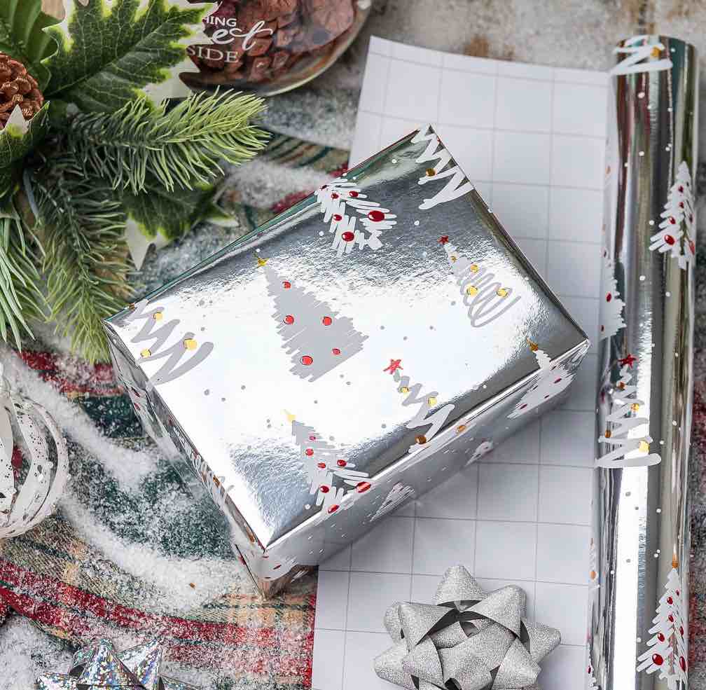 Condition photo showing New/Like New for HOMERAL Christmas Tree Wrapping Paper Roll - Silver Gift Wrap - Perfect for Christmas - 17 Inch X 33 Feet