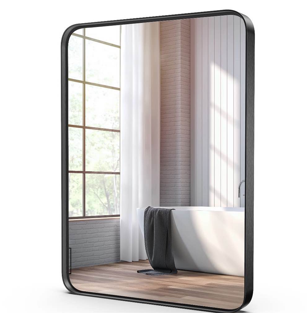 Condition photo showing New/Like New for EDX Bathroom Mirror 40 x 30 Wall Mirror with Rectangular Metal Frame Black