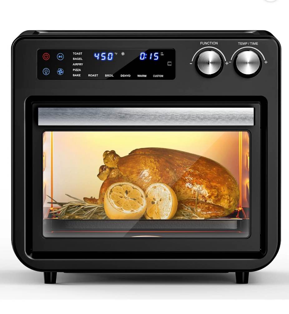 26QT Air Fryer Oven,Oil-Less Digital Touchscreen Toaster Oven with 10-in-1 Multi Function&Custom Mode, Visible Window , 1800W,Black