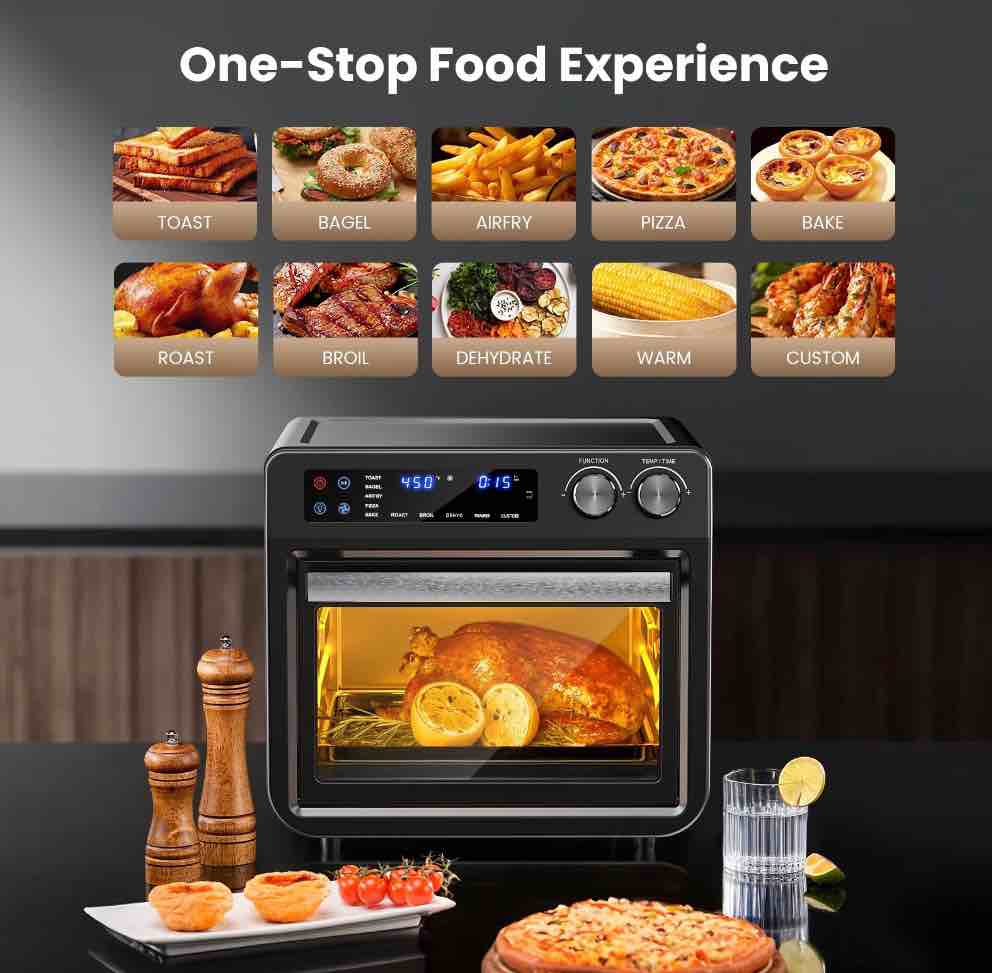 Condition photo showing Good Condition for 26QT Air Fryer Oven,Oil-Less Digital Touchscreen Toaster Oven with 10-in-1 Multi Function&Custom Mode, Visible Window , 1800W,Black