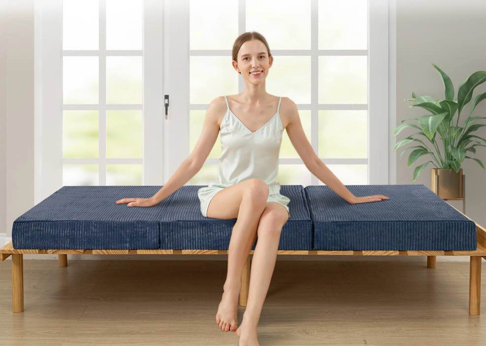 Condition photo showing New/Like New for MAXYOYO 6 inch Folding Corduroy Mattress, Tri Fold Floor Mattress thick with Washable Cover,Foldable in Three,Space-Saving for Guest (Blue, Full)