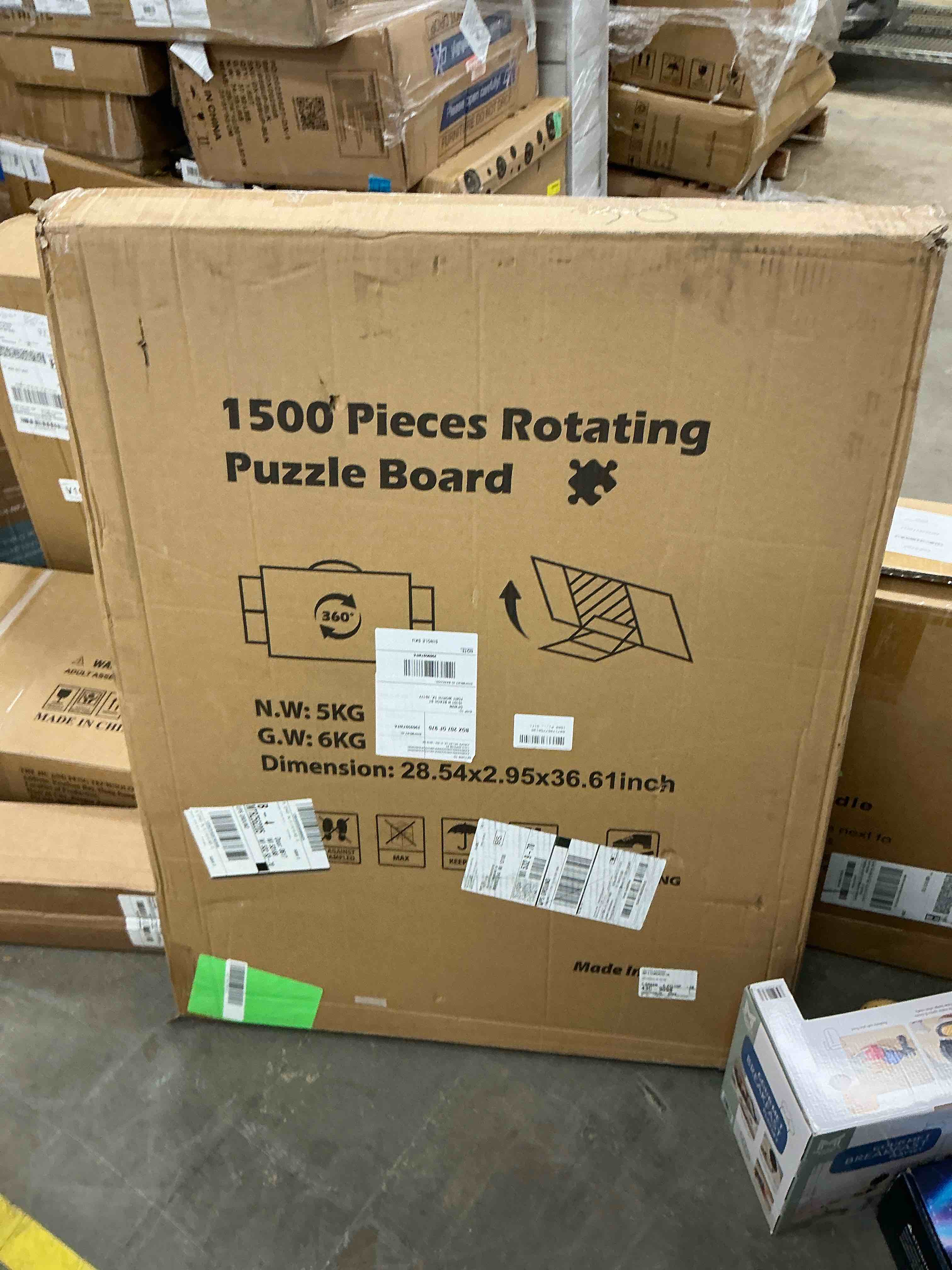 Condition photo showing New/Like New for 1500 Piece Puzzle Board with 4 Sliding Drawers and Felt Cover, 2 in 1 Rotating Tilting Puzzle Board, 35 X 27 Wood Puzzle Tray for Adults and Kids, Lazy Spinning Puzzle Gift