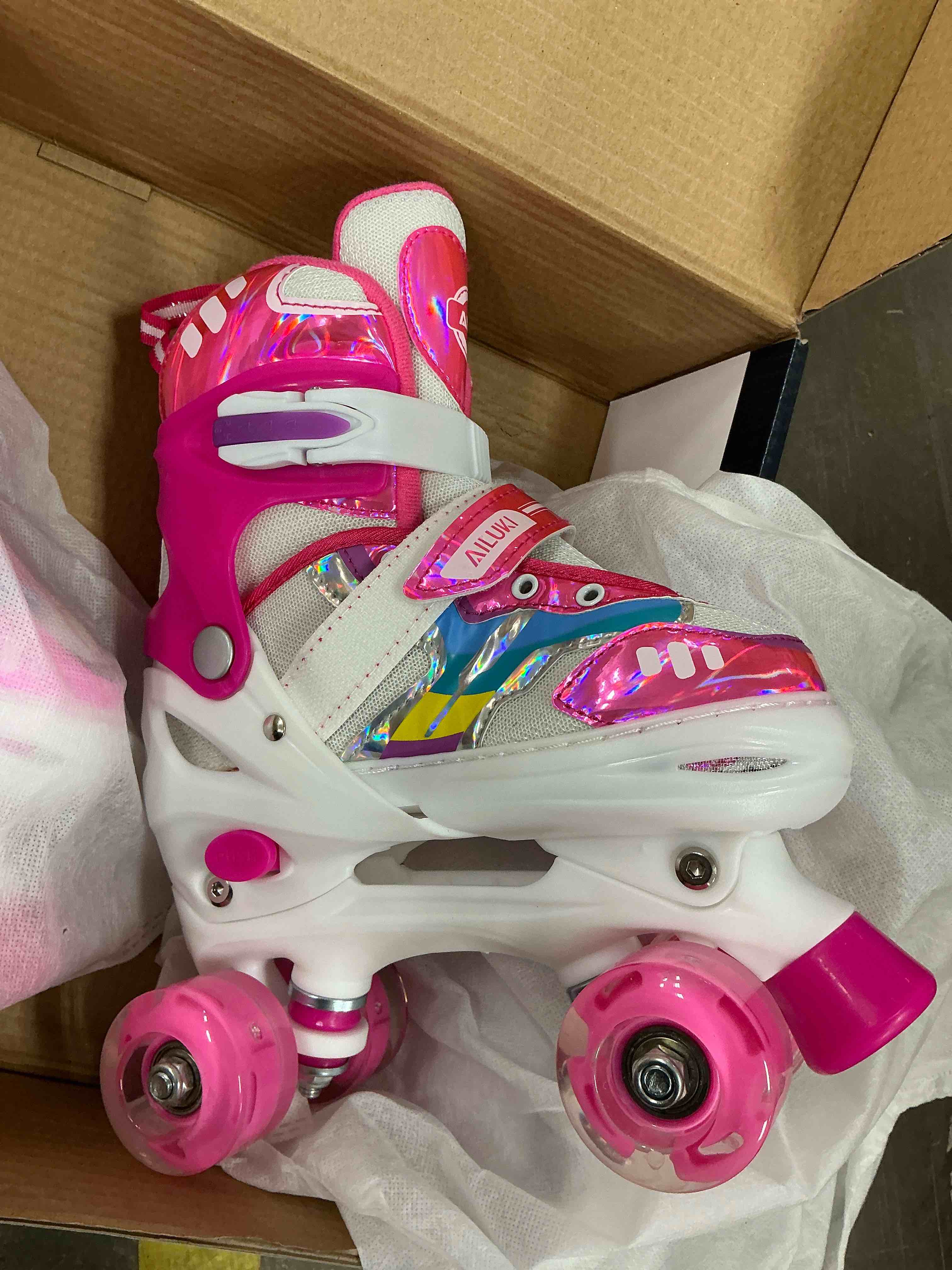 Condition photo showing New/Like New for Roller Skates for Girls and Boys,4 Size Adjustable Kids Toddler Roller Skates with Light up Wheels for Toddlers Children Outdoor Indoor / Pink