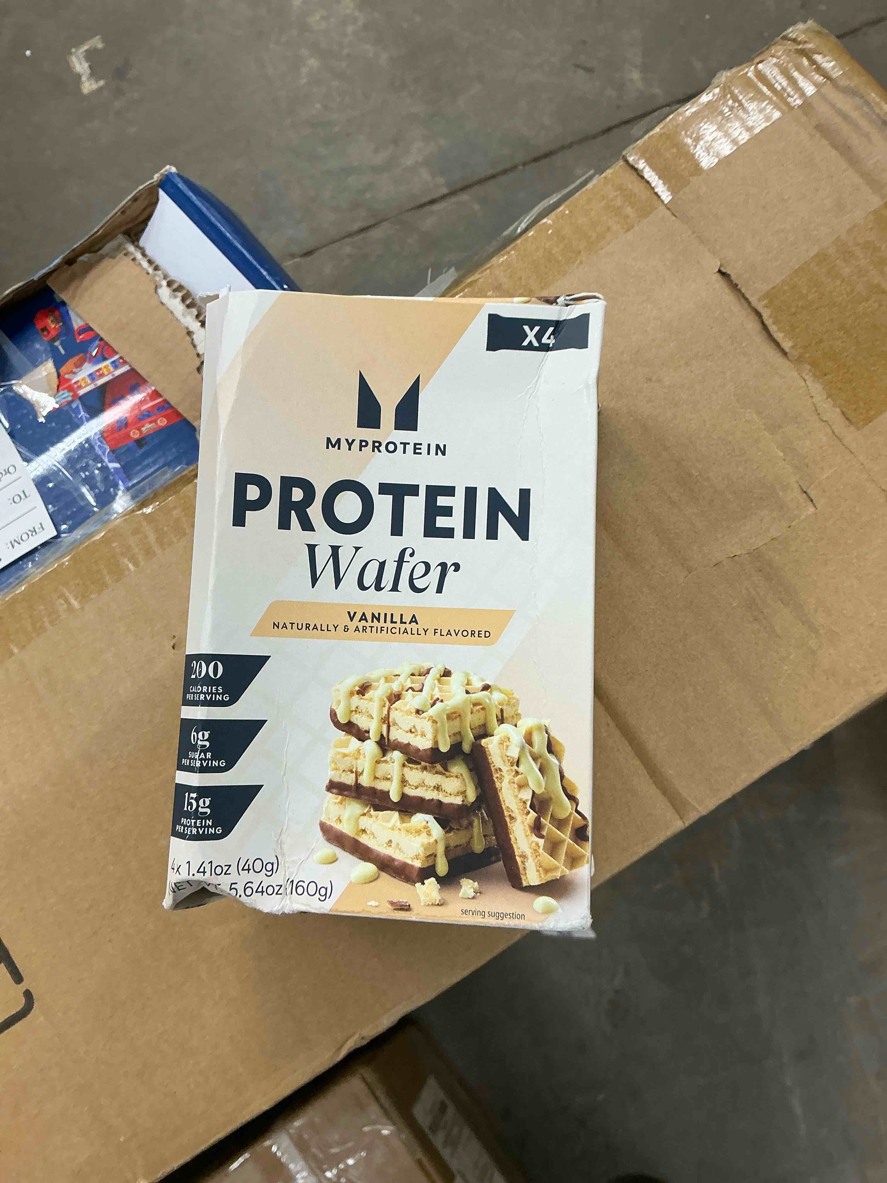 Condition photo showing New/Like New for (Best by 02-28-29) Myprotein Crunchy Protein Wafers, High Protein Bars, Vanilla 4 Pack