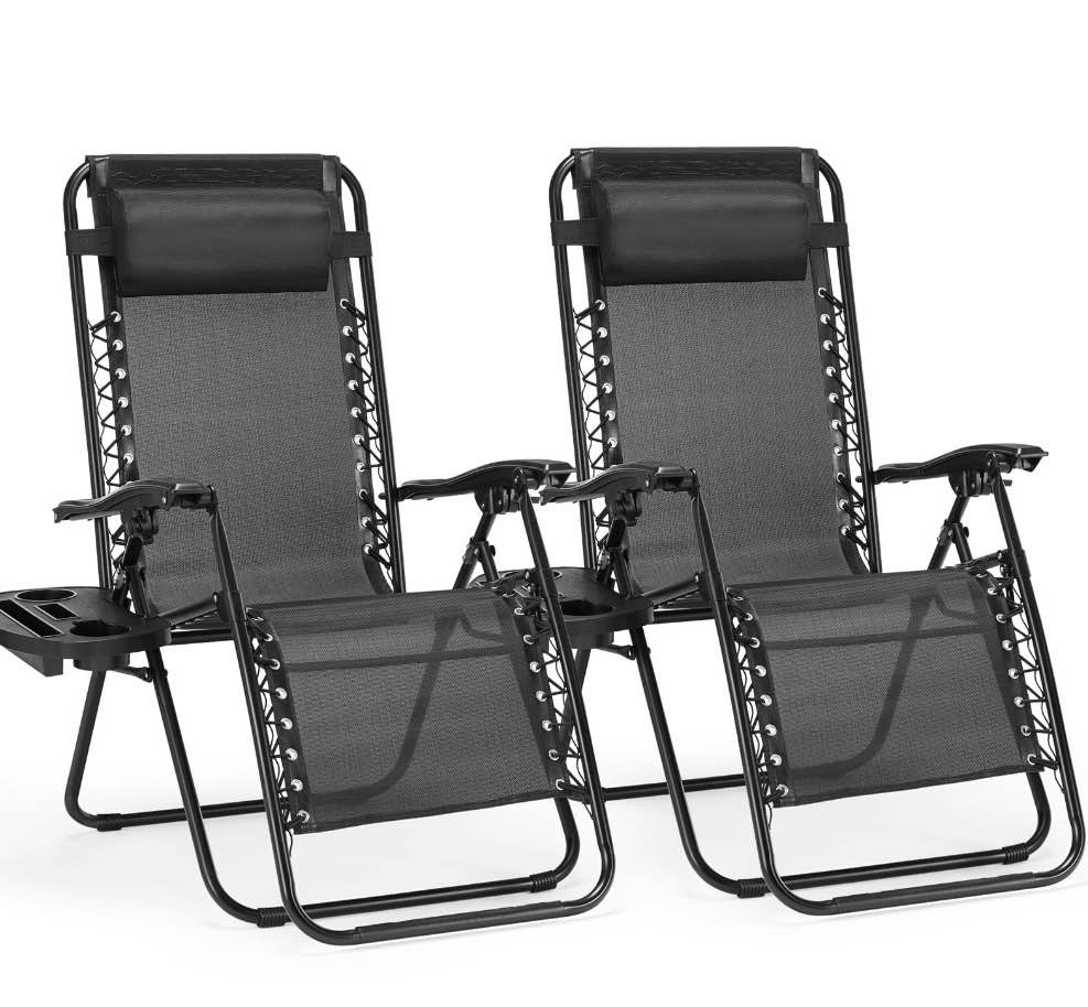 Condition photo showing New/Like New for CONCETTA 2 Zero Gravity Lounge Chairs, Foldable Reclining Camping for Patio, Lawn, Beach, Black