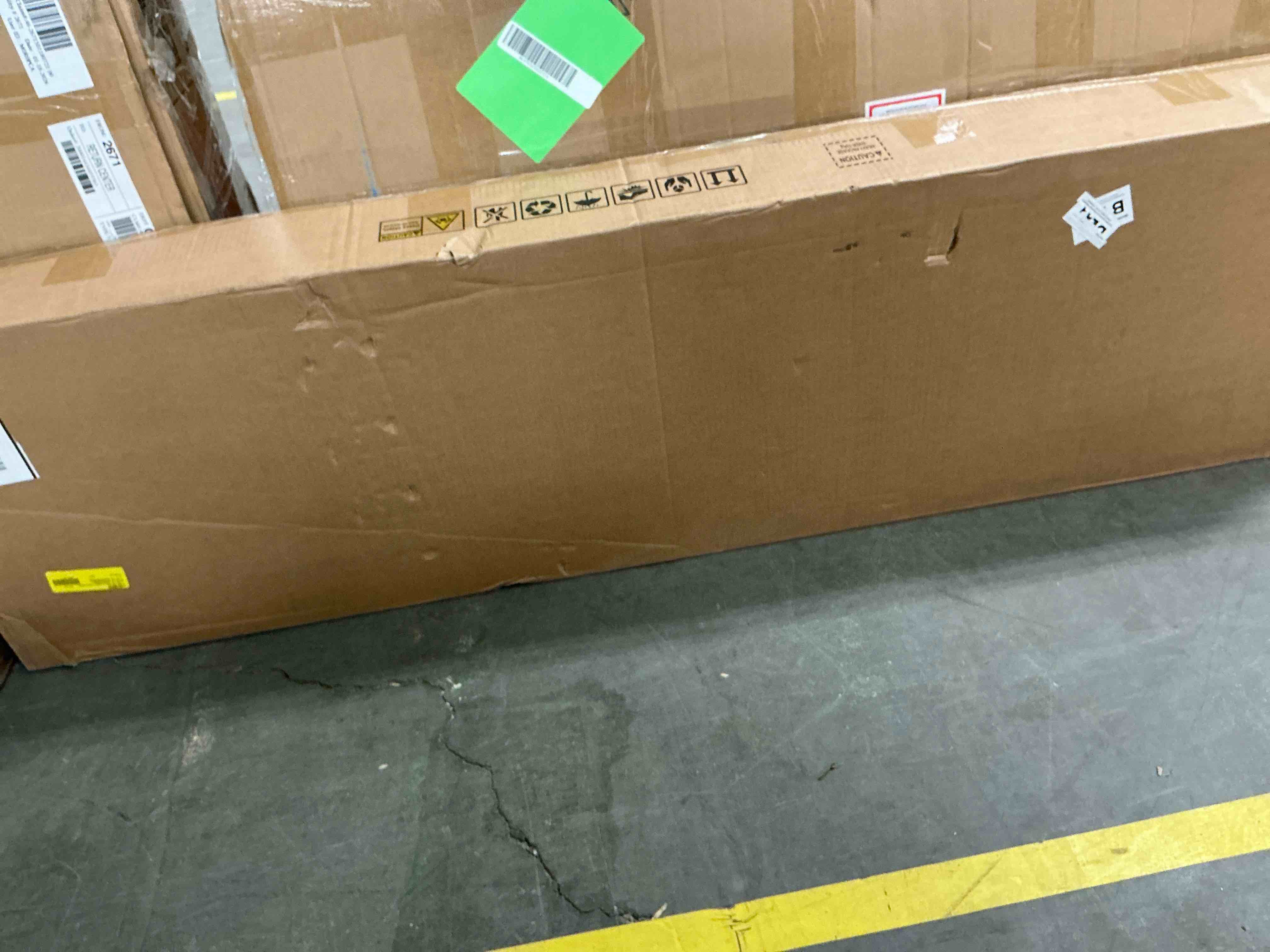 Condition photo showing New/Like New for Dowellia Full Size Bed Frame with Upholstered Storage Headboard and Wood Footboard, Gray