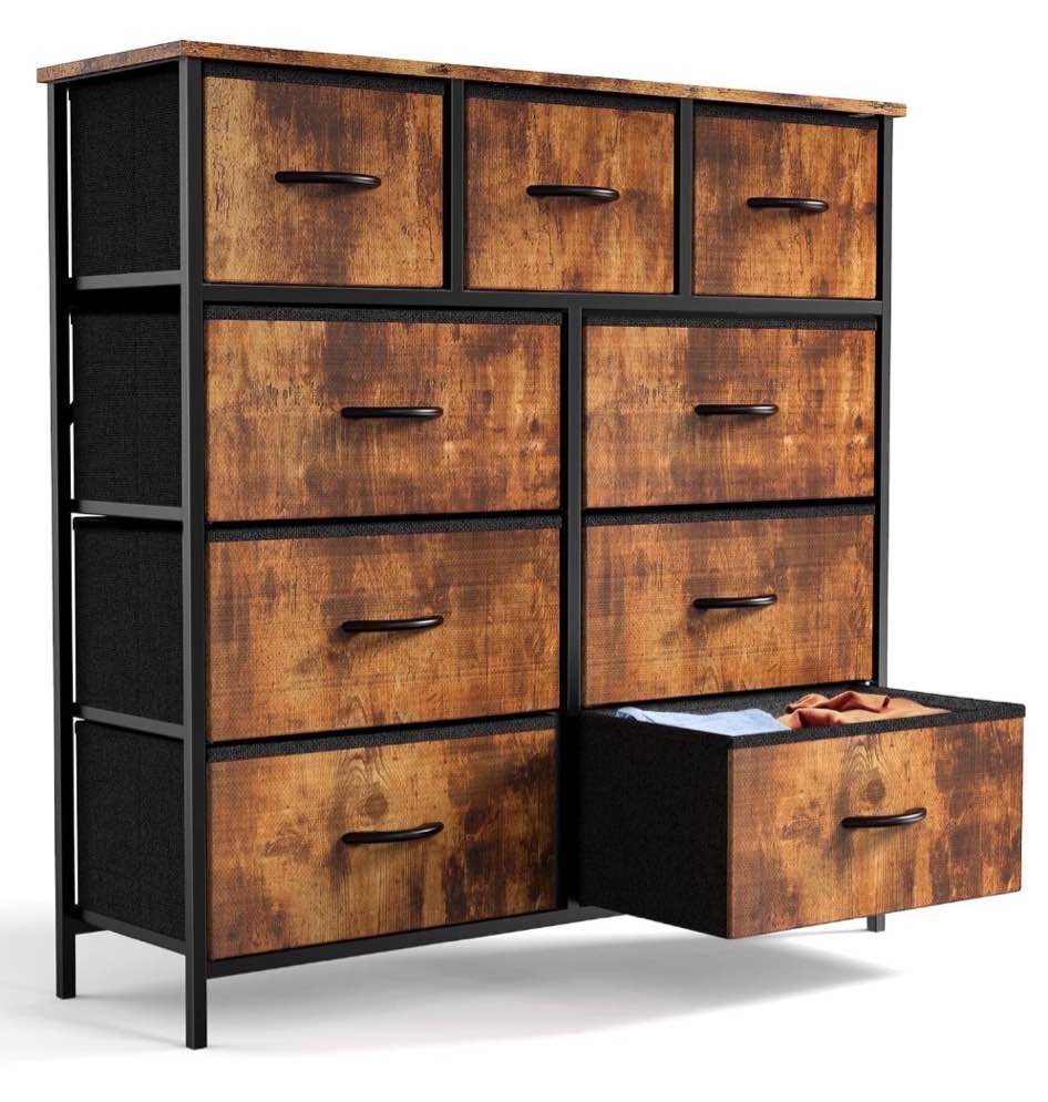 ZUNMOS 9 Drawer Fabric Dresser for Bedroom, Chest of Drawer Organizer Storage Cabinet for Closet, Entryway, Rust Brown