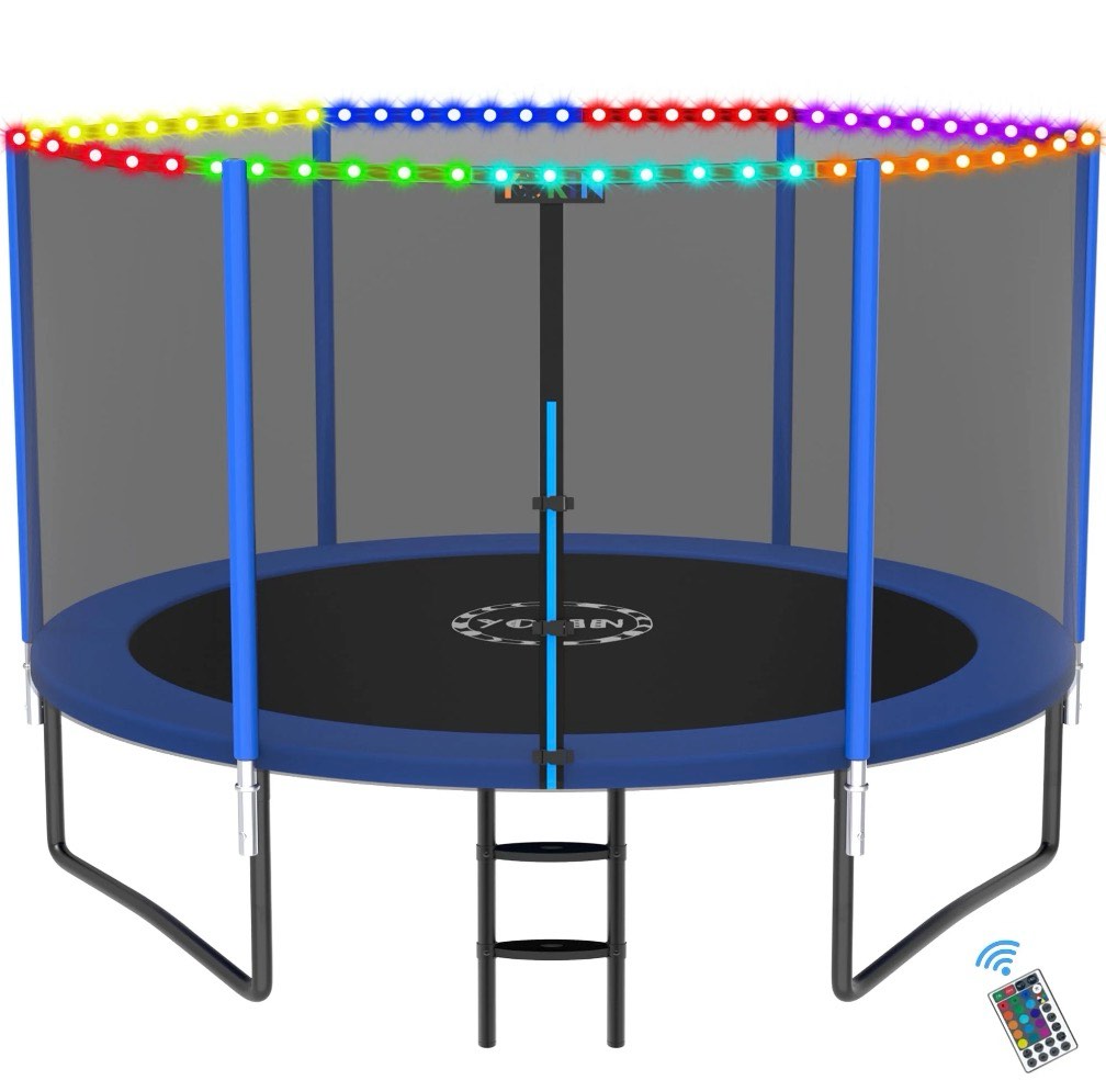 YORIN Trampoline for 2-3 Kids, 8FT 10FT 14FT 12FT Trampoline for Adults with Enclosure Net, Ladder, Light, 800LBS Weight Capacity Outdoor Round Recreational Trampoline, Heavy Duty Trampoline
