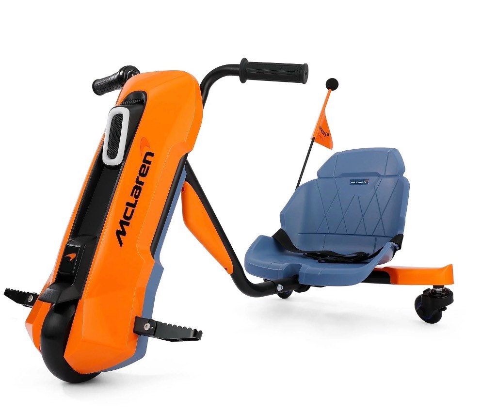 McLaren Licensed 24V Ride on Toys,Drift Kart for Kids, 6.5 MPH Max,360° Spin Electric Go Kart for Kids, 3 Adjustable Seat, Music, Bluetooth,Orange