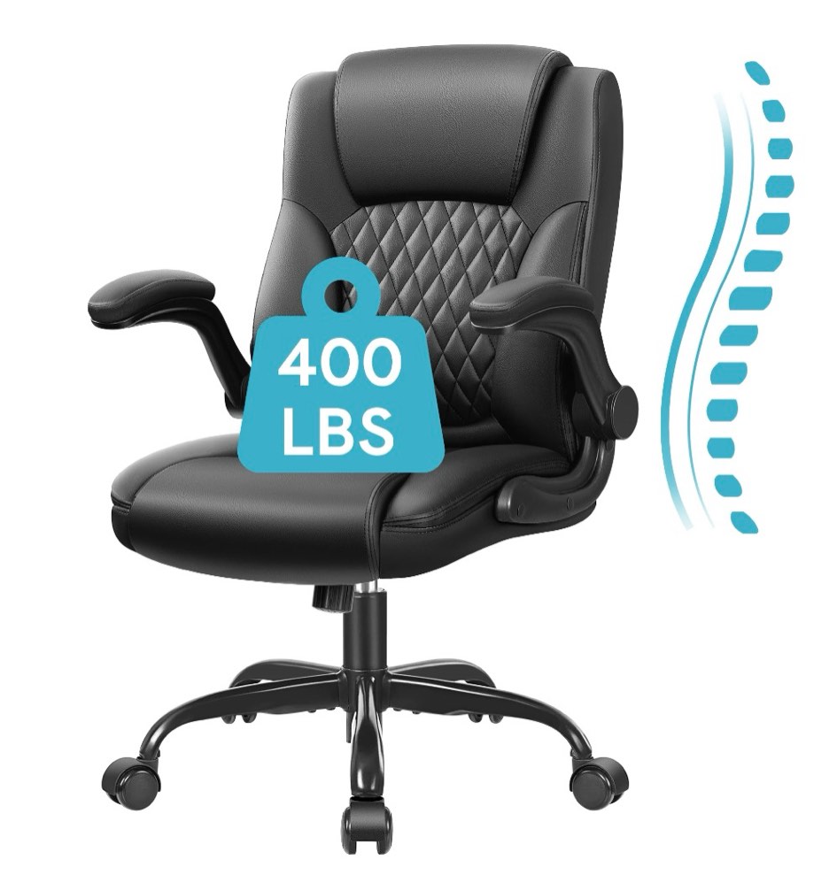 COOLHUT Leather Office Chair, Big and Tall Office Chair 400LBS Wide Seat Ergonomic Computer Desk Chair High Back Executive Leather Chair Adjustable Task Chair Lumbar Back with 8-Year Warranty, Black