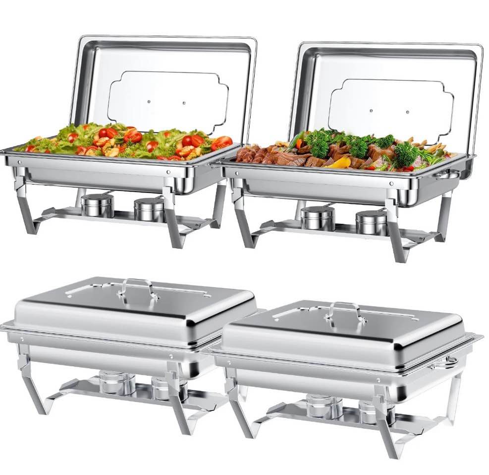 Chafing Dish Buffet Set 4 Pack Full Size  Jacgood 8QT Stainless Steel Chafing Dishes for Buffet  Chafers and Buffet Warmers Sets for Parties  Events  Wedding  Camping  Dinner