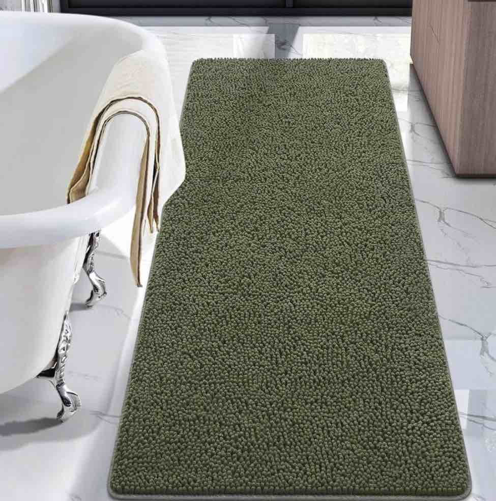 Softlife Luxury Soft Bathroom Non-Slip Rug Shaggy Bath Mat,24"x71",Olive Green