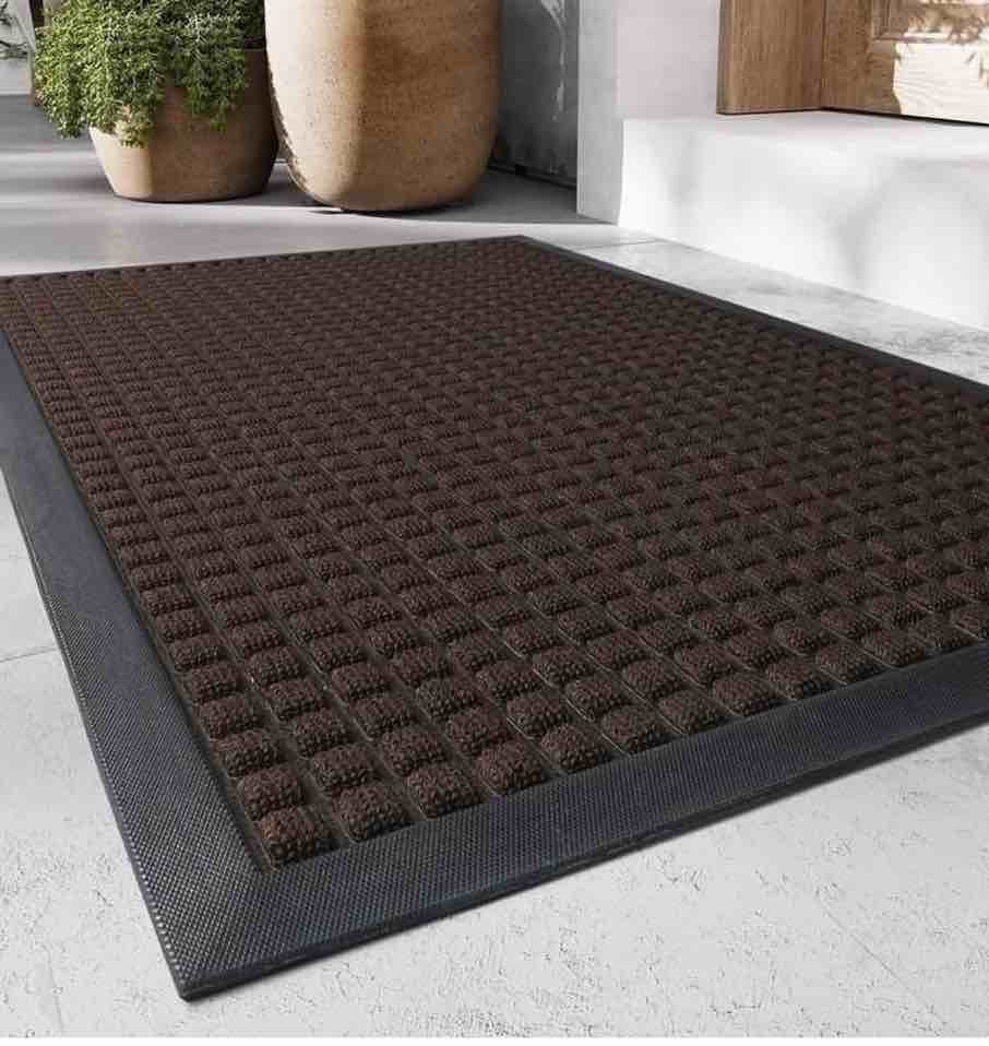 SIXHOME Outdoor Mat Non Slip Doormat 48 x71  Front Door Mat Outside Absorbent Rubber Welcome Mat Low Profile Dirt Trapper Indoor Outdoor Doormat Thicken Checker Entryway Rug Floor Mat Brown