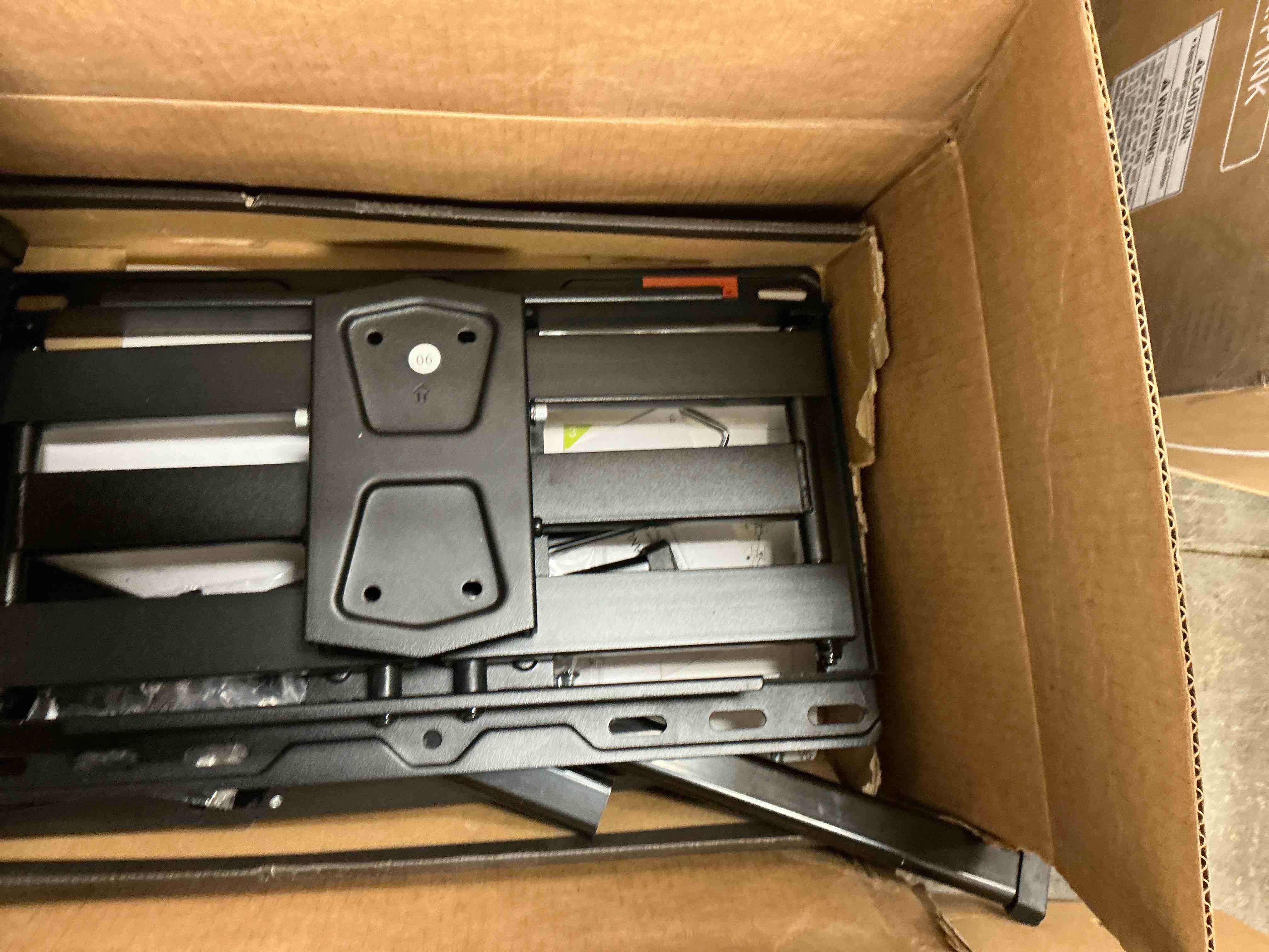 Condition photo showing As Is for MountLiving Full Motion TV Wall Mount for 37-84 inch Screens, Dual Arm Design with Swivel & Tilt, Max VESA 600x400mm, 132 lbs, Fits 8"/12"/16" Studs