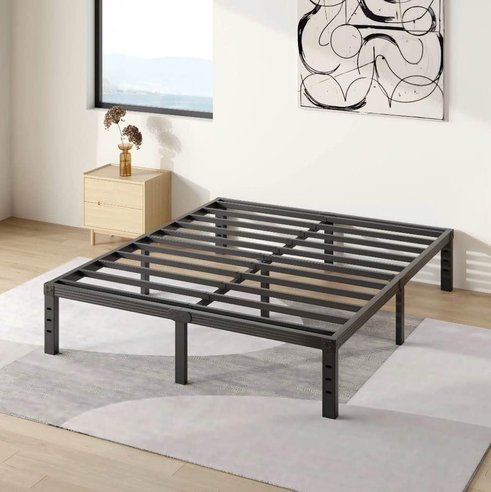 COMASACH 14 inch Queen Bed Frame, Easy Assembly, No Box Spring Needed, Heavy Duty Metal Platform Queen Size, Noise Free, Black