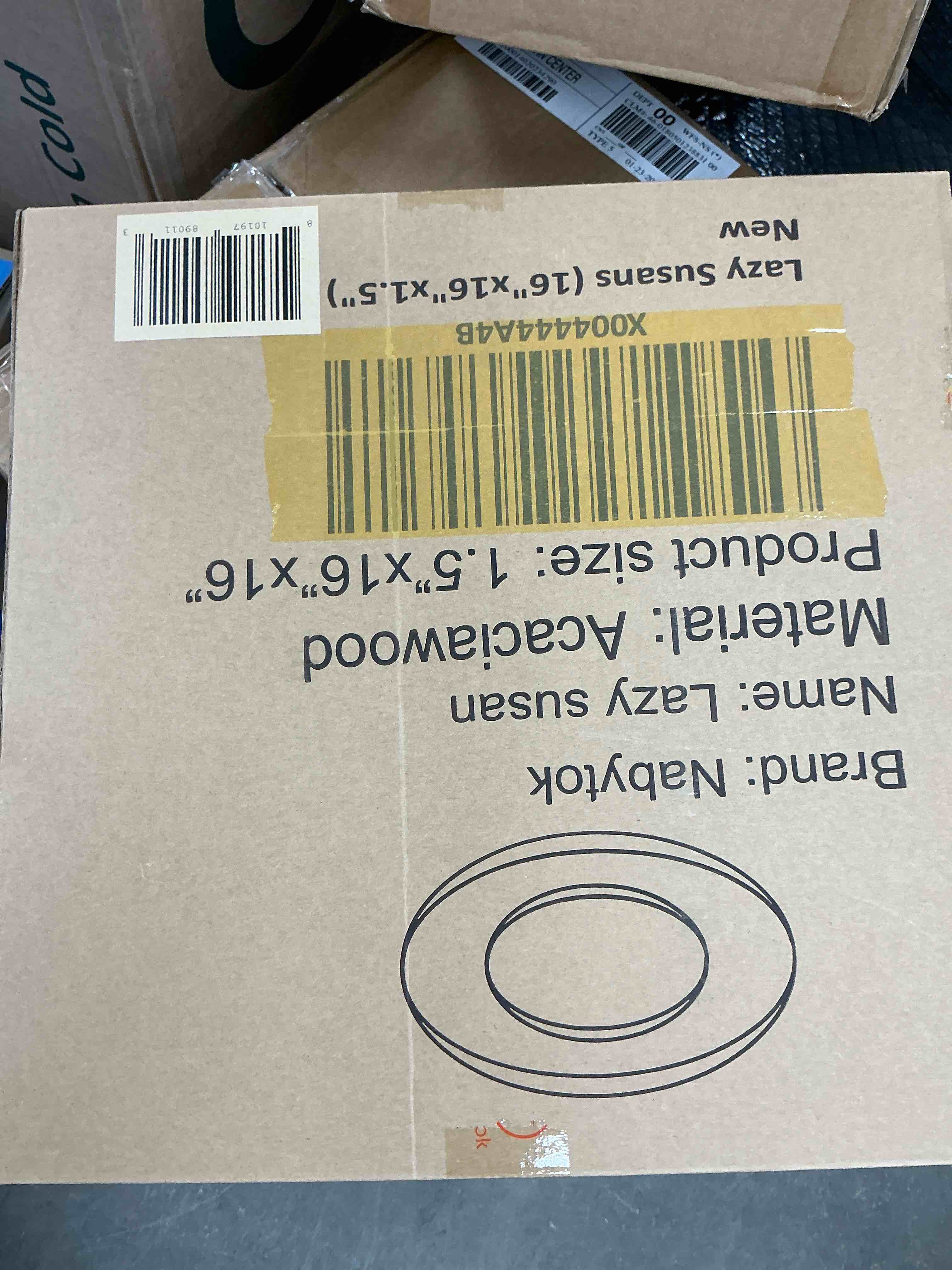 Condition photo showing New/Like New for Nabytok 16" Acacia Wood Lazy Susan, Wood Turntable Organizer, Tray for Cabinet, Pantry, Countertop, Table Organization, Durable, Sturdy and Easy to Clean