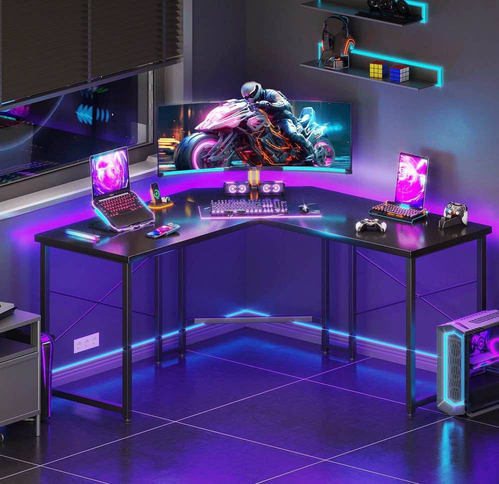 Casacomoda Computer Desk L Shaped, 51 Inch Reversible L Shaped Desk, Gaming Desk, Home Office Desk, Carbon Fiber Black