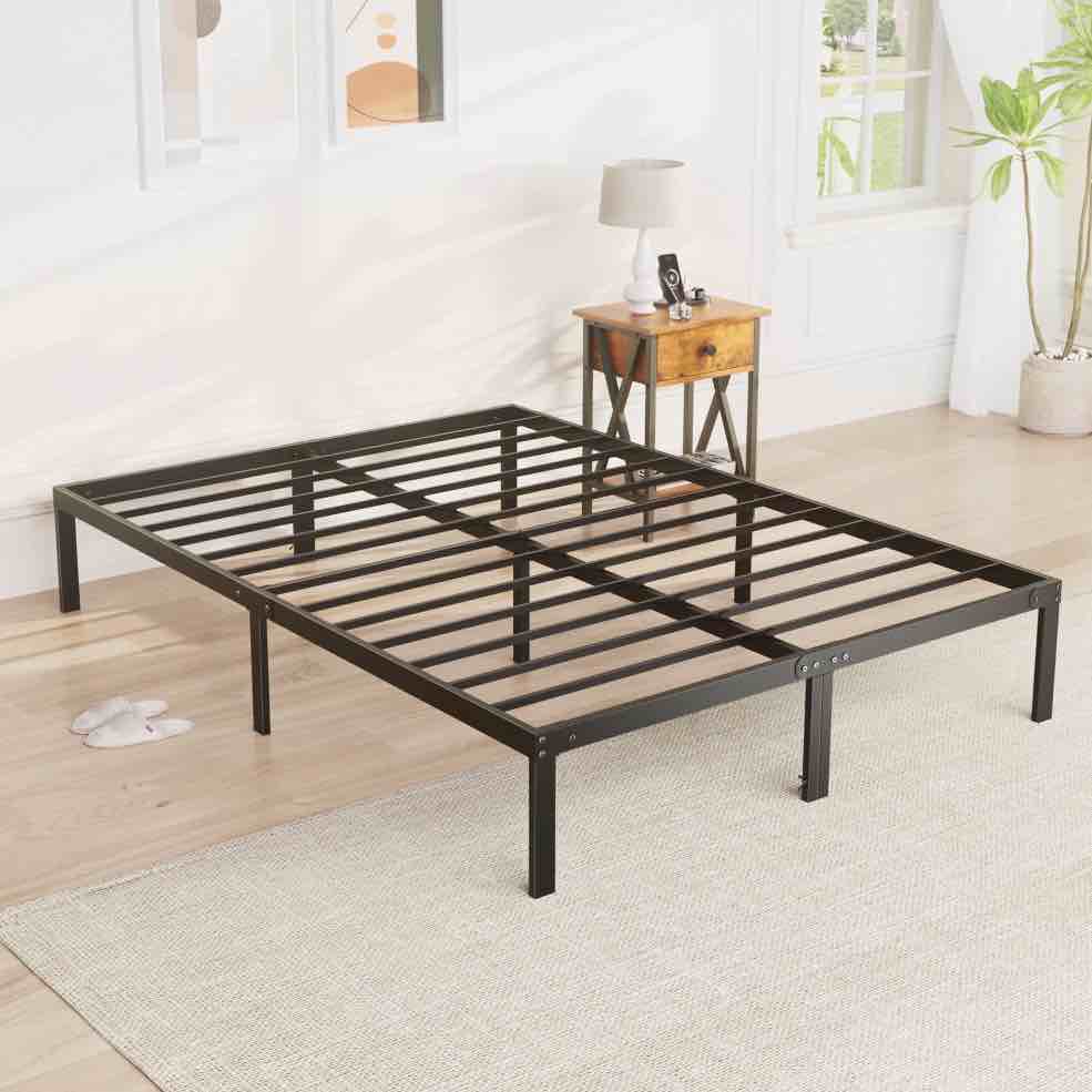 edx King Size Bed Frame with Ample Storage Space, Sturdy Steel Slat Support, 14-Inch Height, No Box Spring Needed, Heavy-Duty Metal Platform