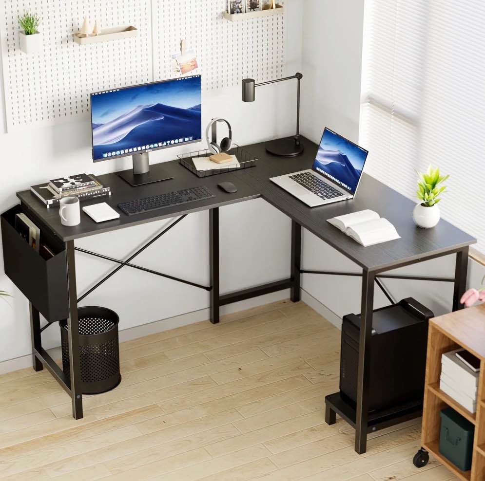 EDX L Shaped Computer Desk Corner Desk, Gaming Table 49 inch PC Writing Study Desk for Home Office Dorm Small Space, Black