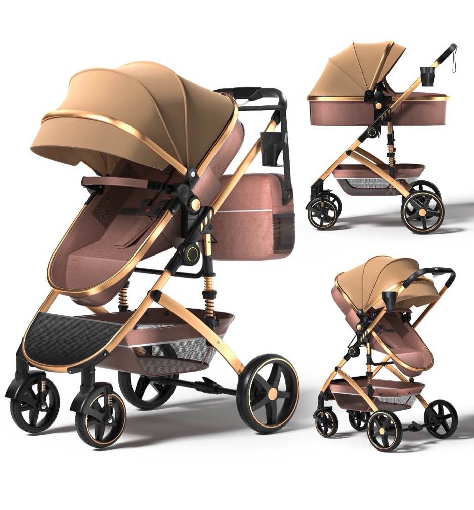 babyeap 2 in 1 baby stroller,foldable lightweight carriage reversible bassinet pram for toddler,travel stroller with with cup holder?storage bag,brown