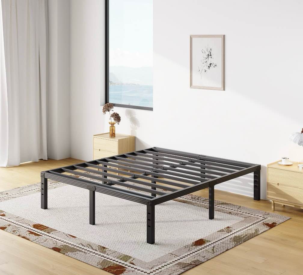 comasach 18 inch full bed frame, easy assembly, heavy duty metal platform, noise free, black