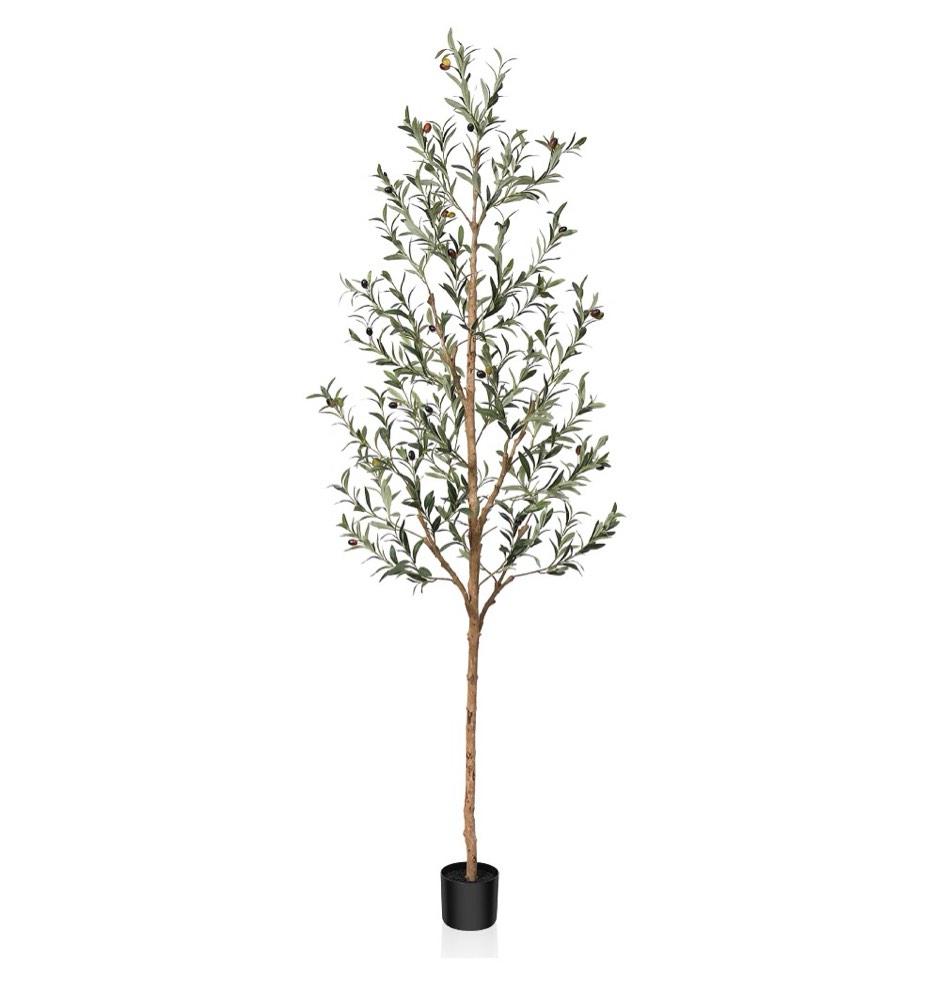dr.planzen 6ft artificial olive tree indoor, tall faux olive tree, artificial plants with natural wood trunk and lifelike fruits for home office decor