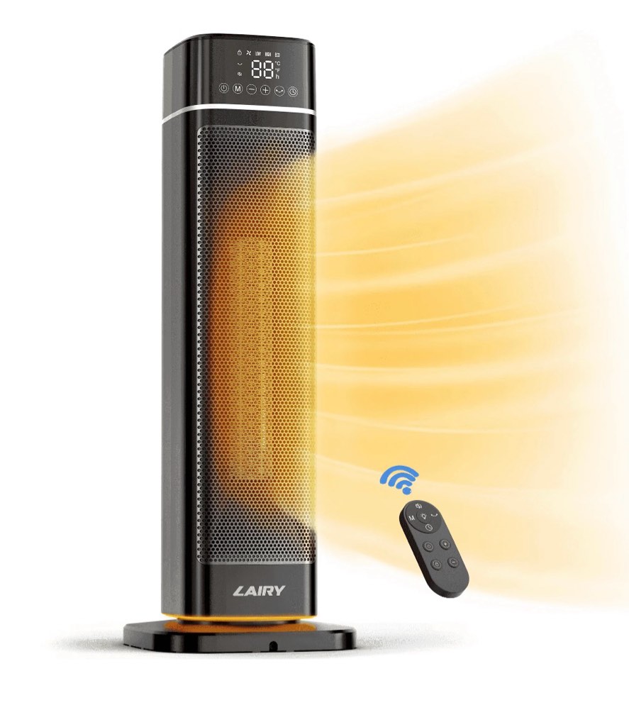 lairy 24inch space heater for indoor use, 1500w fast electric ceramic tower heaters with thermostat,3 modes, eco, black