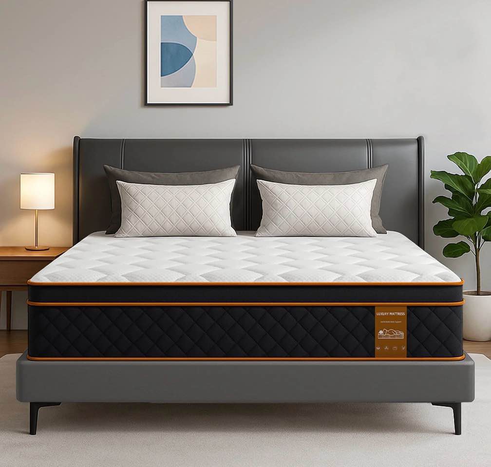 gibaha 12 inch queen mattress in a box, gel memory foam and pocket spring, hybrid medium comfort, pressure relief & motion isolation